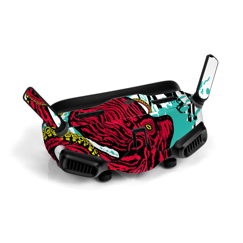 DJI Goggles 2 Skin design of Graphic design, Illustration, Visual arts, Octopus, Design, Art, Fictional character, Pattern, Clip art, Line art, with black, white, gray, red, blue, green colors