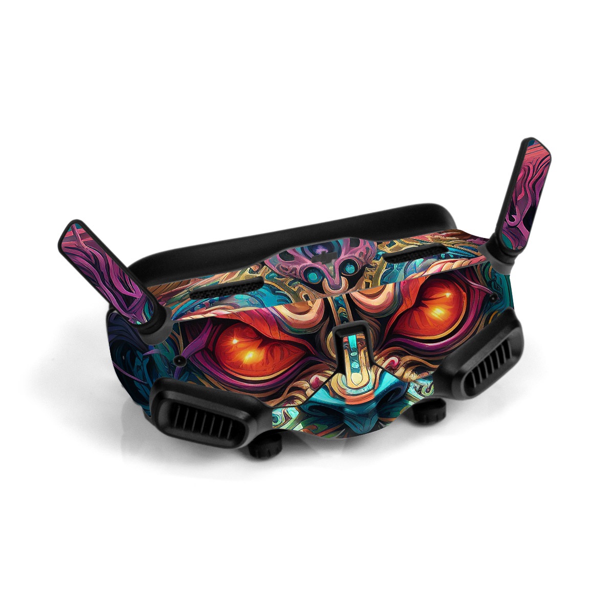 DJI Goggles 2 Skin design of Head, Eye, Human body, Art, Painting, Symmetry, Pattern, Paint, Magenta, Visual arts, with green, blue, yellow, orange, red, white, purple, black, gray colors