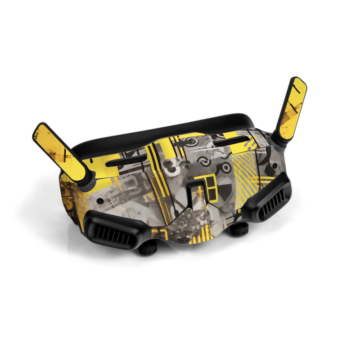 DJI Goggles 2 Skin design of Rectangle, Yellow, Font, Art, City, Engineering, Tints and shades, Pattern, Symmetry, Space, with black, white, gray, yellow colors