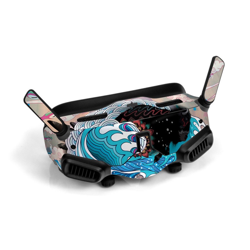 DJI Goggles 2 Skin design of Blue, Turquoise, Illustration, Aqua, Graphic design, Pattern, Art, Design, Graphics, Visual arts, with gray, blue, black, pink, white colors