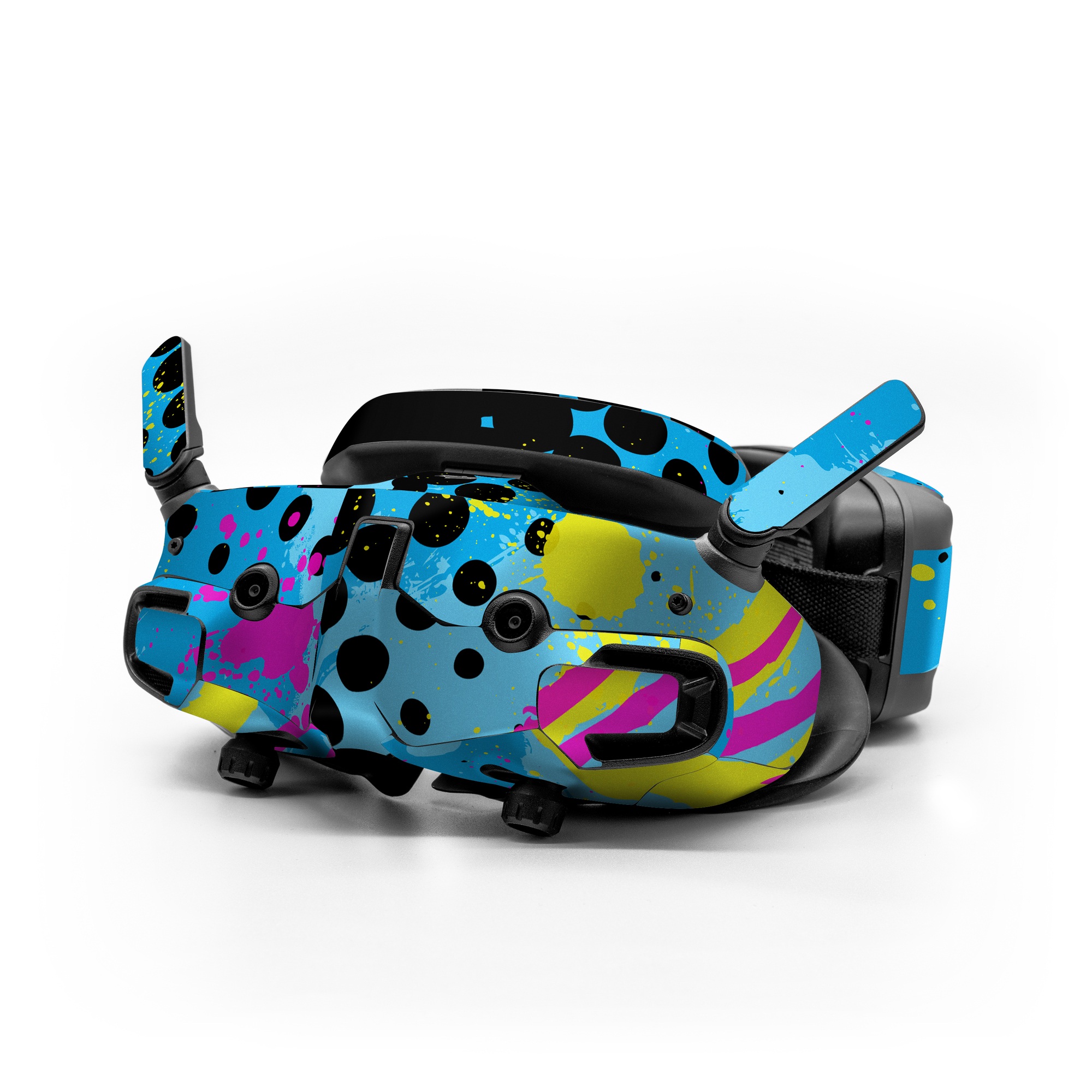 DJI Goggles 3 Skin design of Blue, Colorfulness, Graphic design, Pattern, Water, Line, Design, Graphics, Illustration, Visual arts, with blue, black, yellow, pink colors