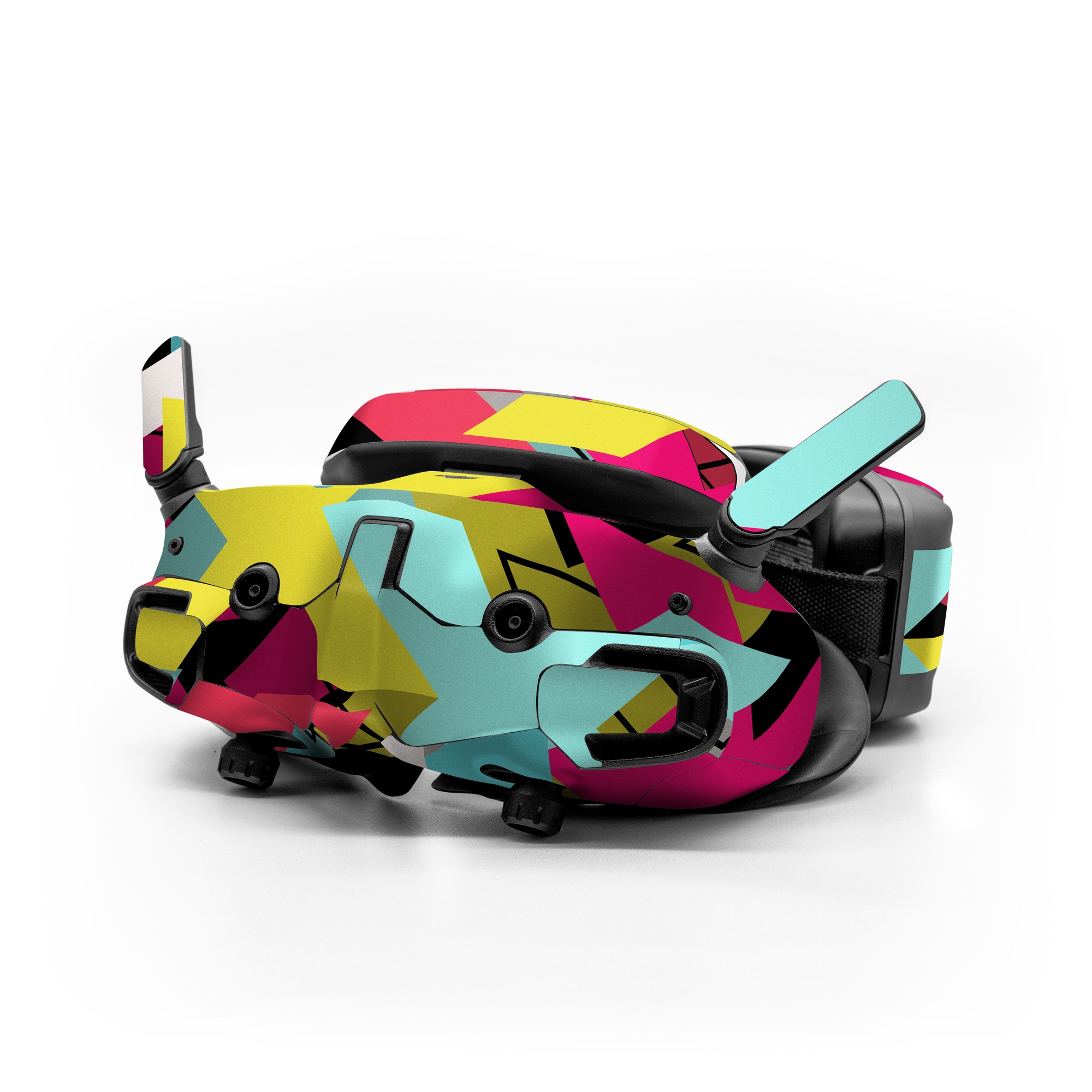 DJI Goggles 3 Skin design of Pattern, Graphic design, Line, Design, Triangle, Font, Illustration, Magenta, Visual arts, with yellow, blue, white, black, red, pink colors