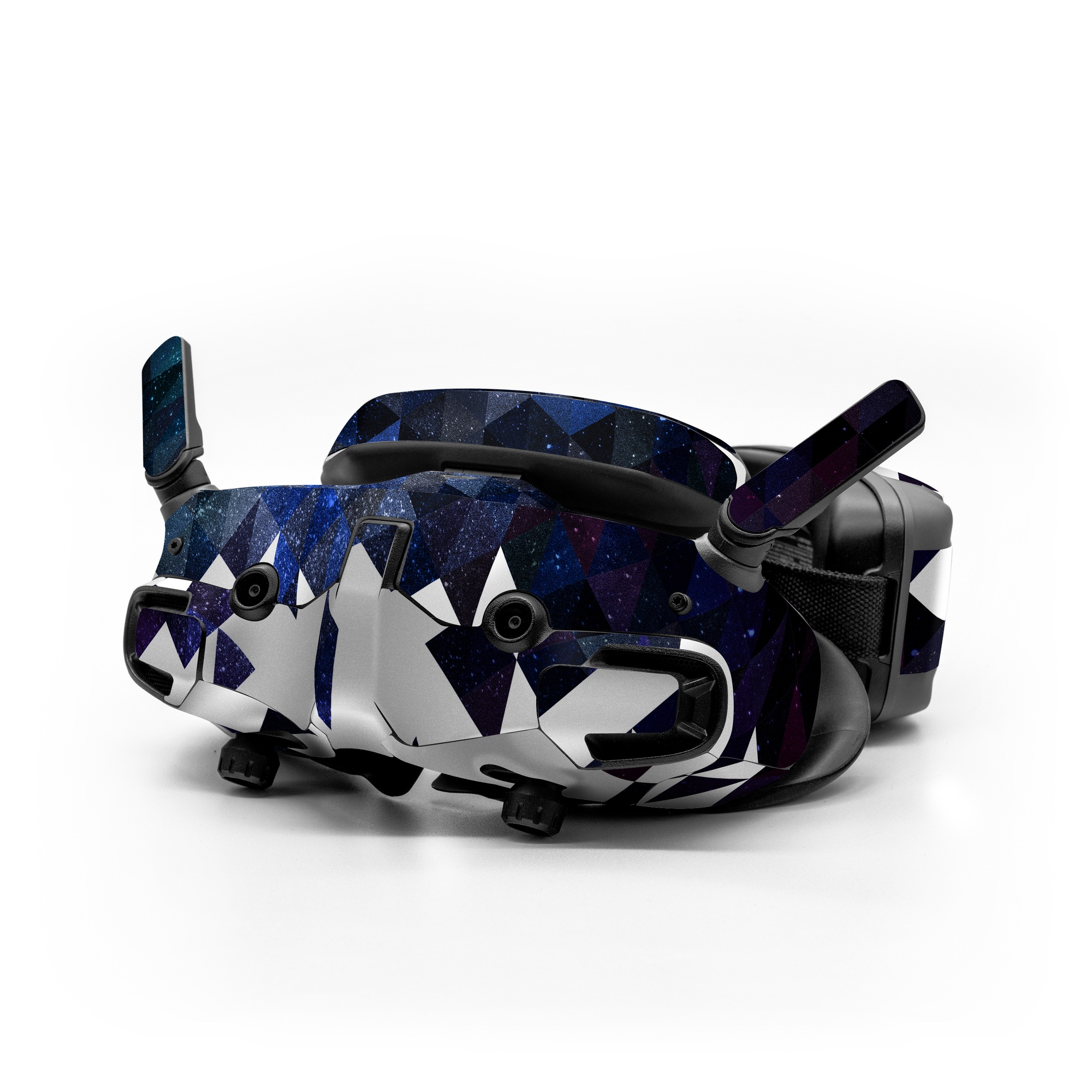 DJI Goggles 3 Skin design of Text, Pattern, Graphic design, Font, Purple, Design, Line, Triangle, Logo, Graphics, with black, blue, white colors