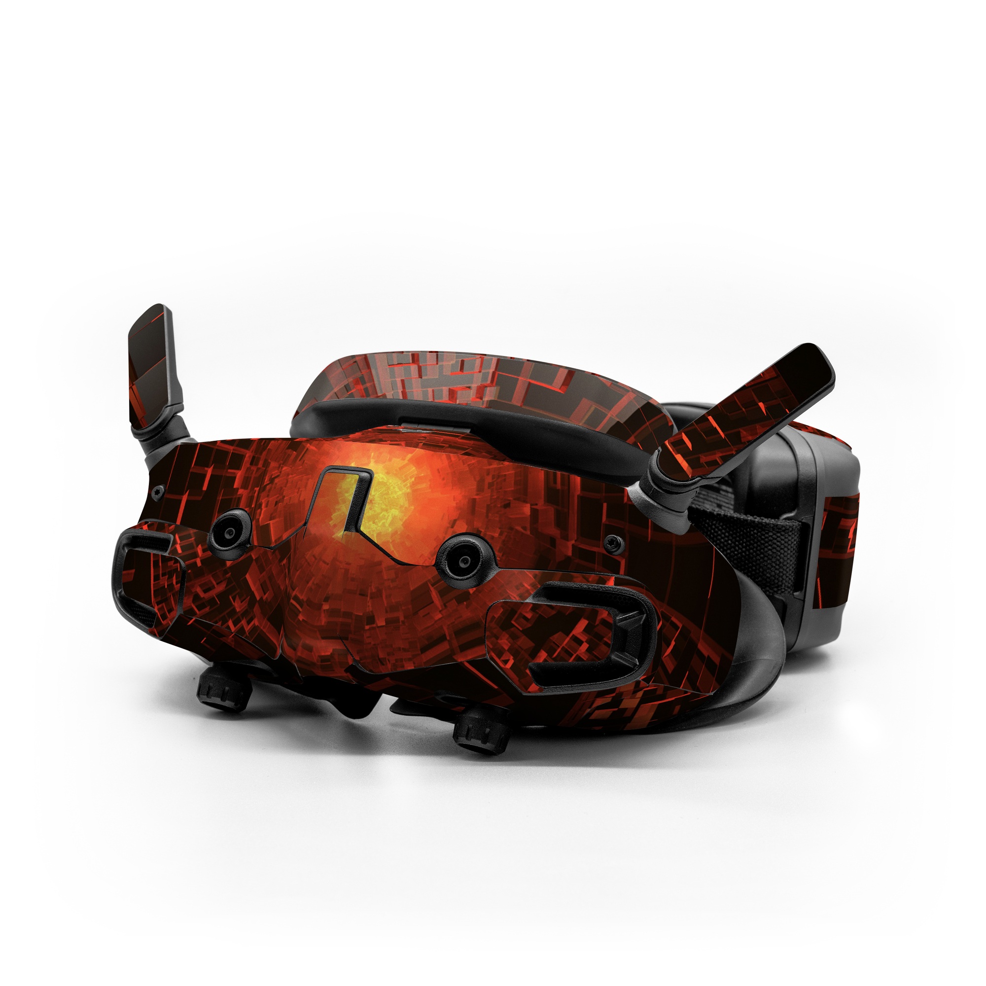 DJI Goggles 3 Skin design of Red, Fractal art, Light, Circle, Design, Art, Graphics, Symmetry, Pattern, Space, with black, red colors