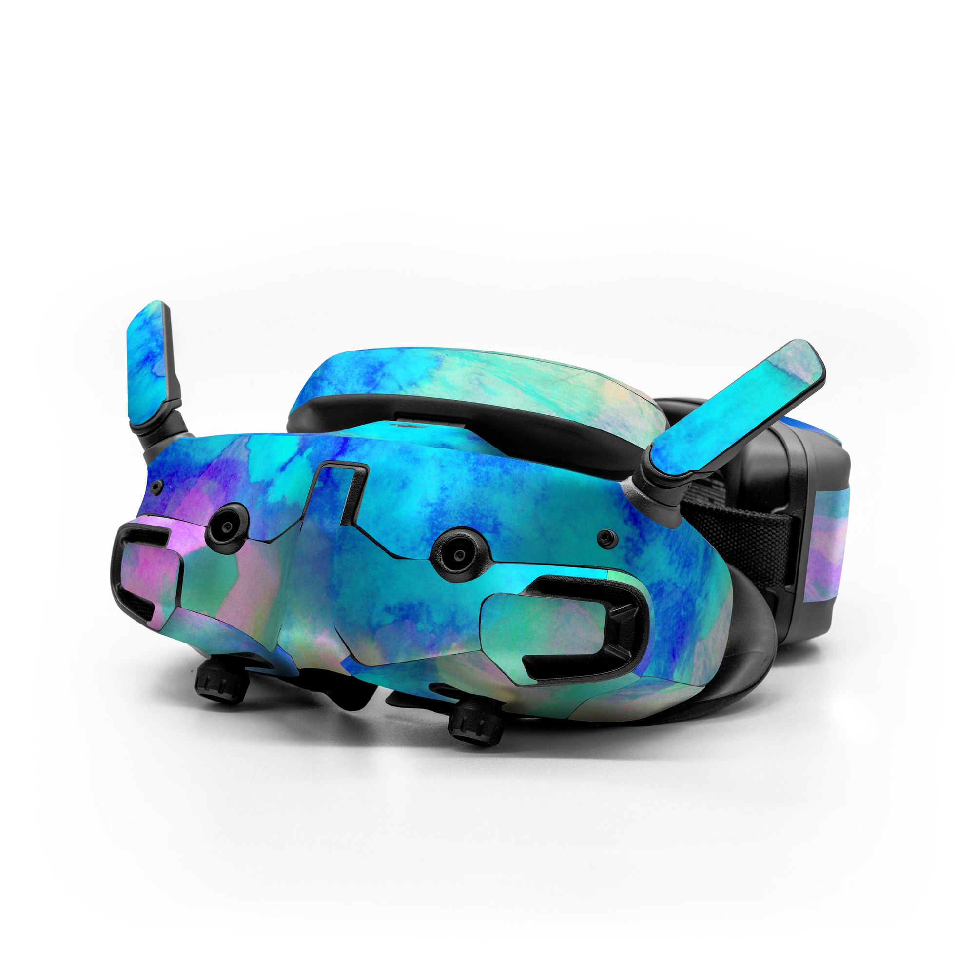 DJI Goggles 3 Skin design of Blue, Turquoise, Aqua, Pattern, Dye, Design, Sky, Electric blue, Art, Watercolor paint, with blue, purple colors