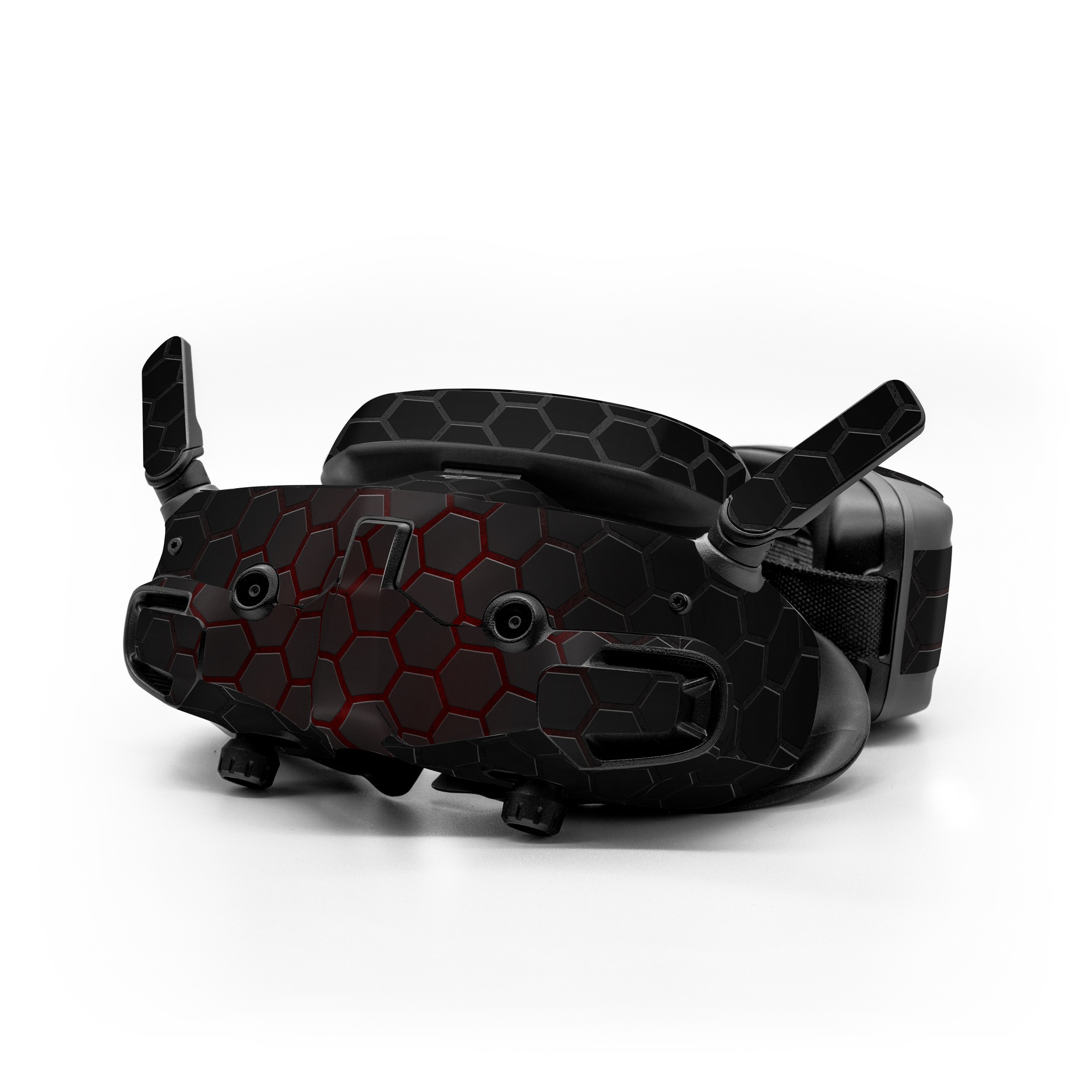 DJI Goggles 3 Skin design of Black, Pattern, Metal, Design, Mesh, Carbon, Space, Wallpaper, with black, red colors