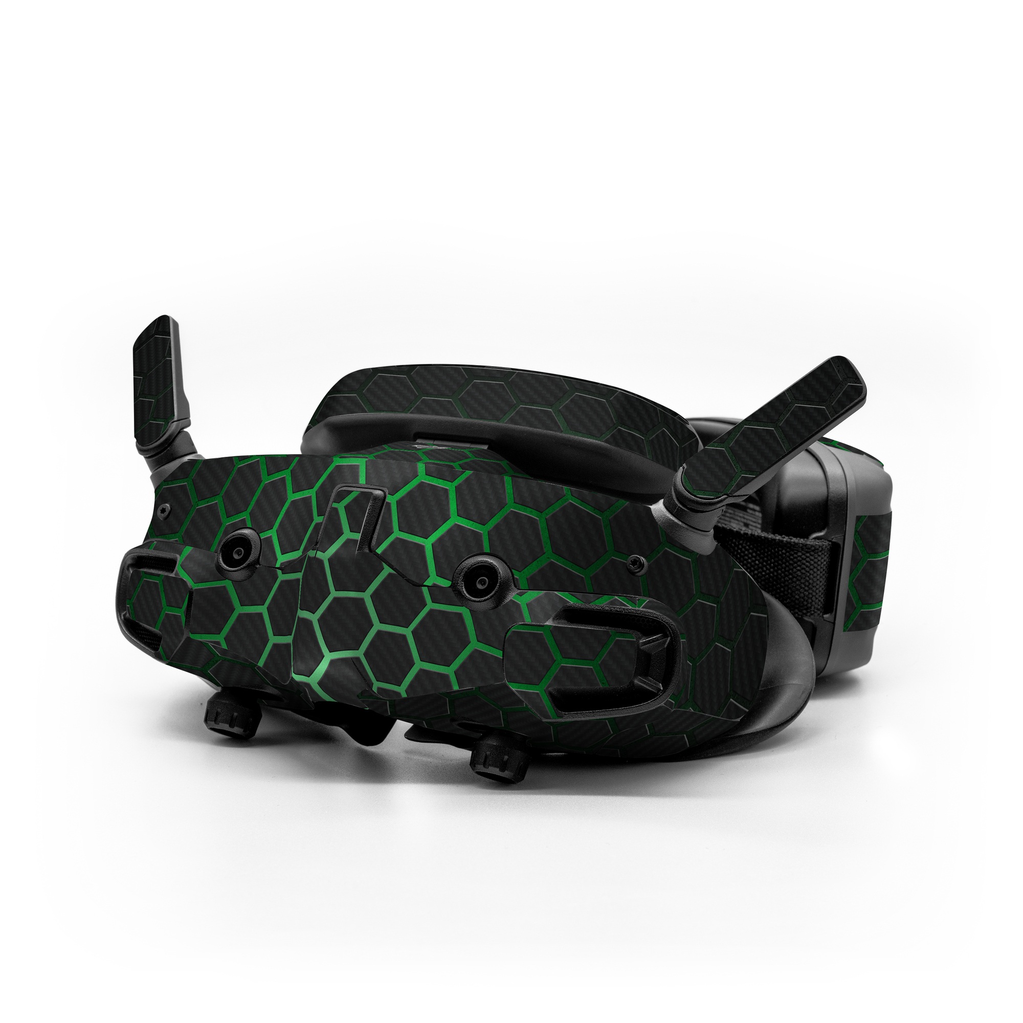 DJI Goggles 3 Skin design of Pattern, Metal, Design, Carbon, Space, Circle, with black, gray, green colors