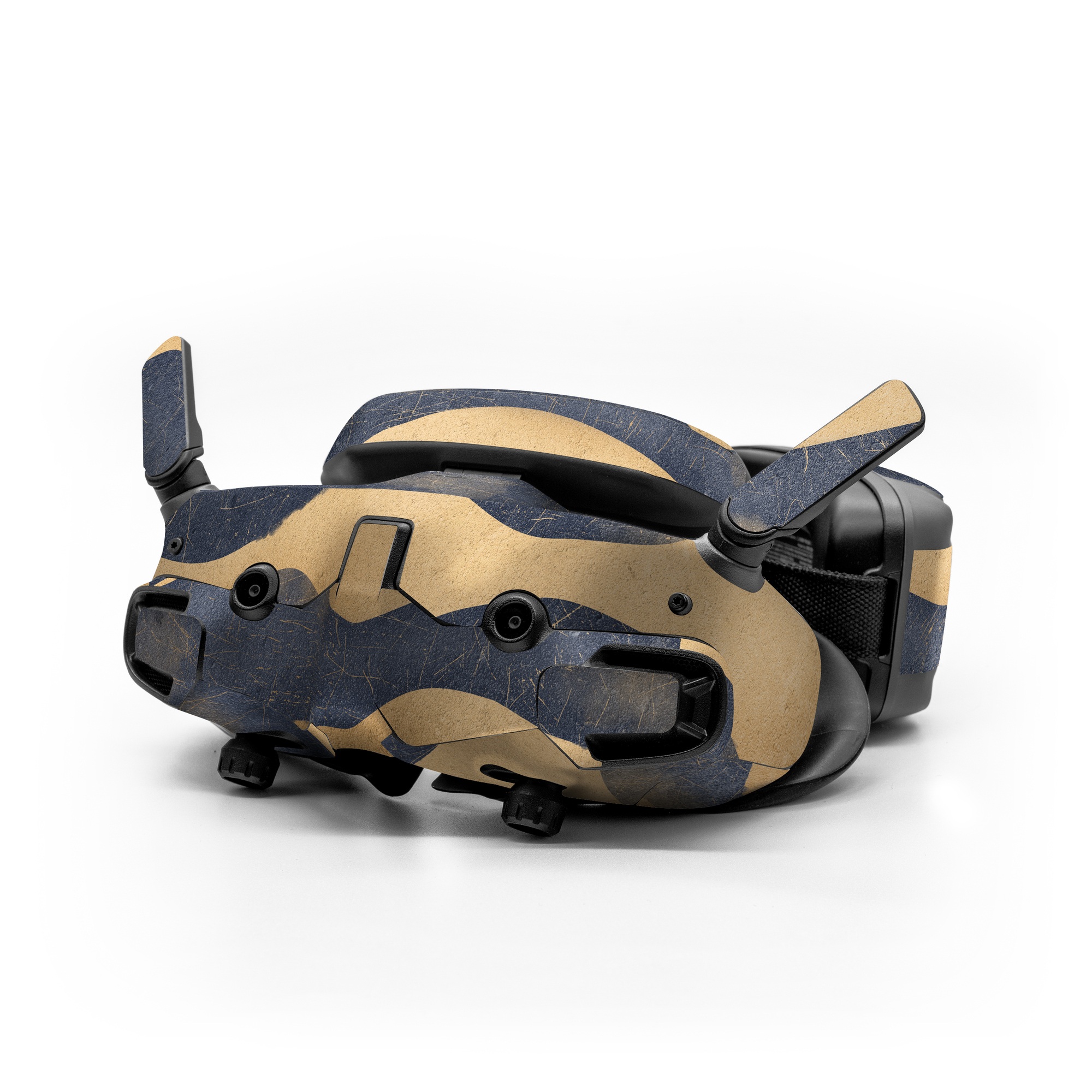 DJI Goggles 3 Skin design of Art, Painting, Pattern, Font, Landscape, Dune, Illustration, Aeolian landform, Sand, Visual arts, with blue, brown colors