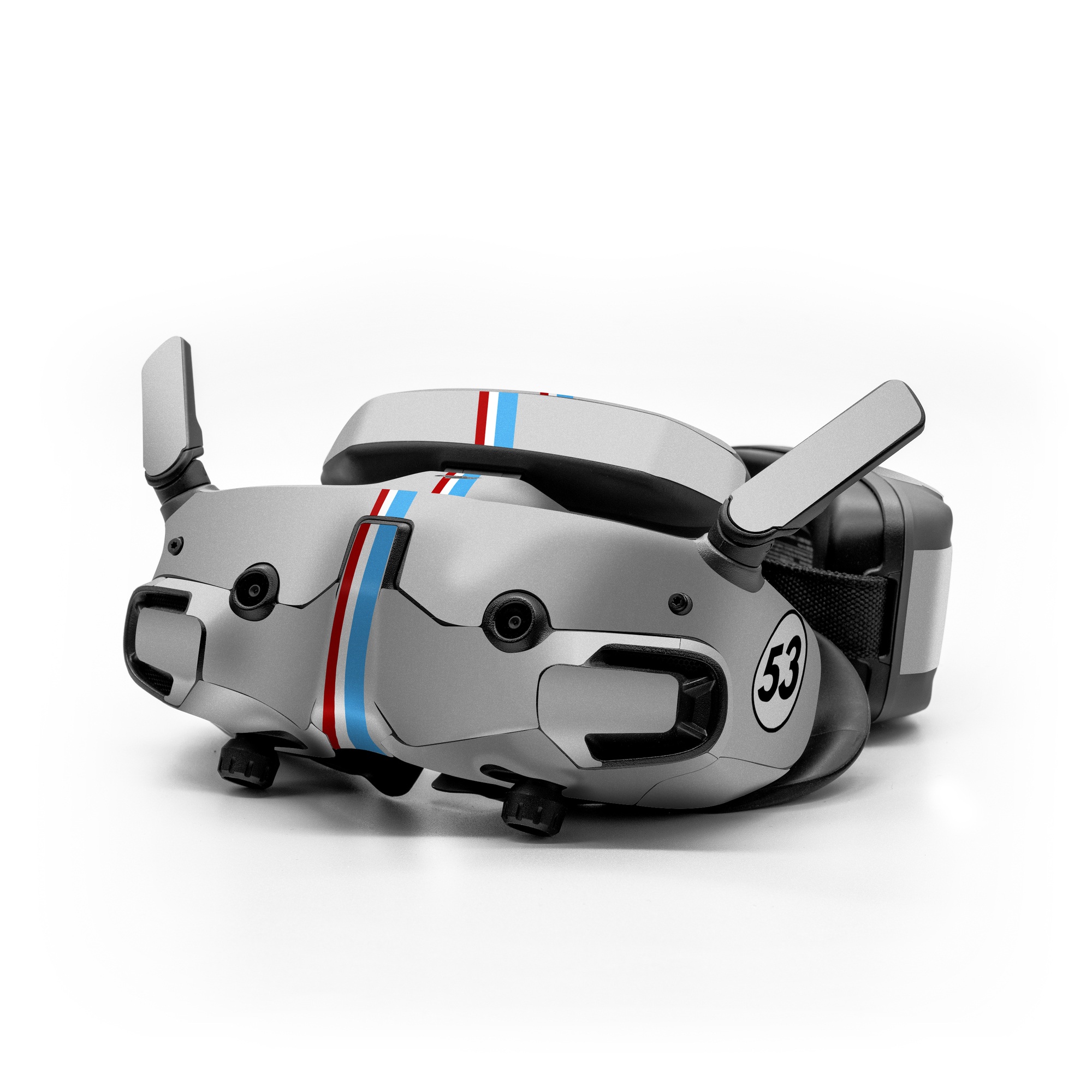 DJI Goggles 3 Skin design of Line, Sign, Games, with gray, blue, red, white, black colors