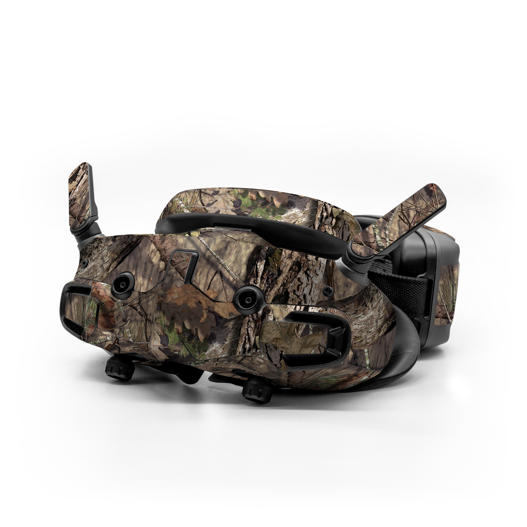 DJI Goggles 3 Skin design of shellbark hickory, Camouflage, Tree, Branch, Trunk, Plant, Leaf, Adaptation, Wood, Twig, with orange, green, red, black, gray colors