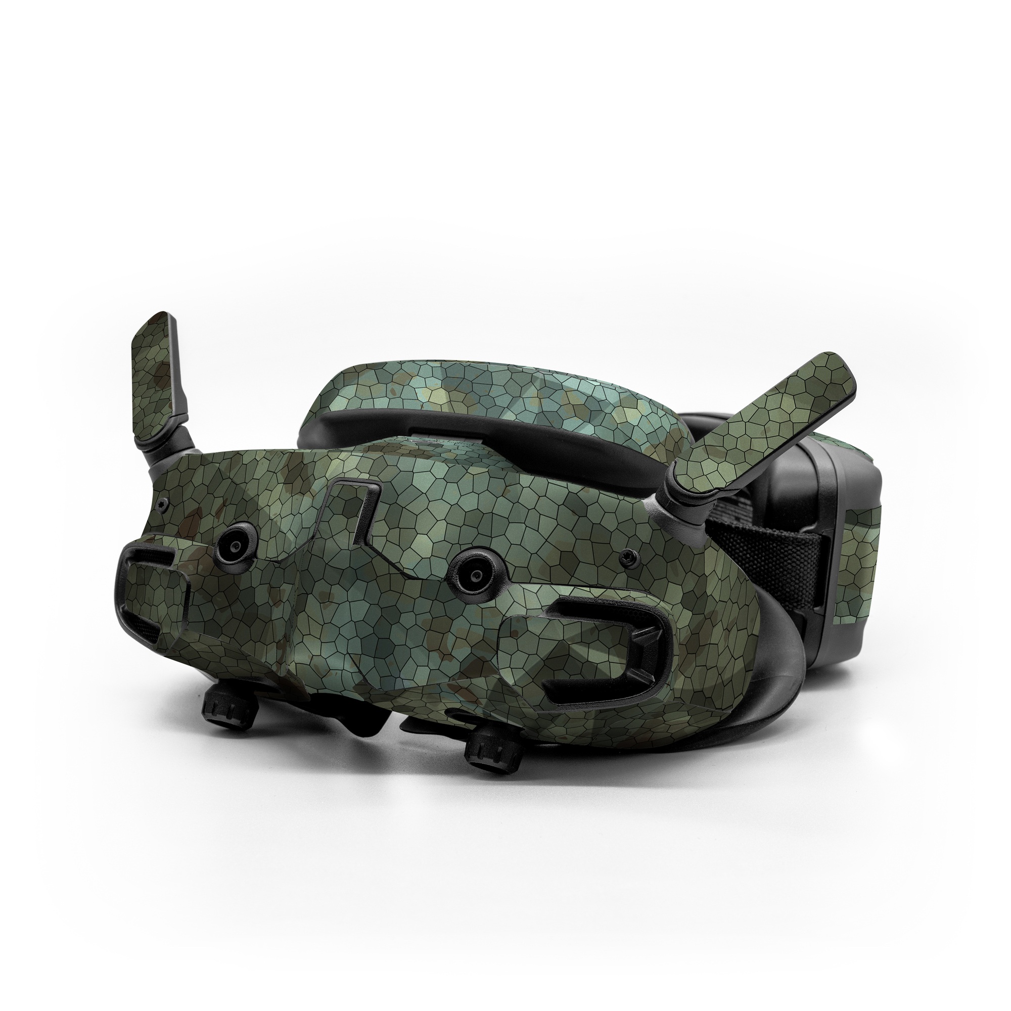 DJI Goggles 3 Skin design of Green, Pattern, Brown, Wall, Design, Rock, Geology, Camouflage, Granite, Metal, with black, brown, blue, gray, white colors