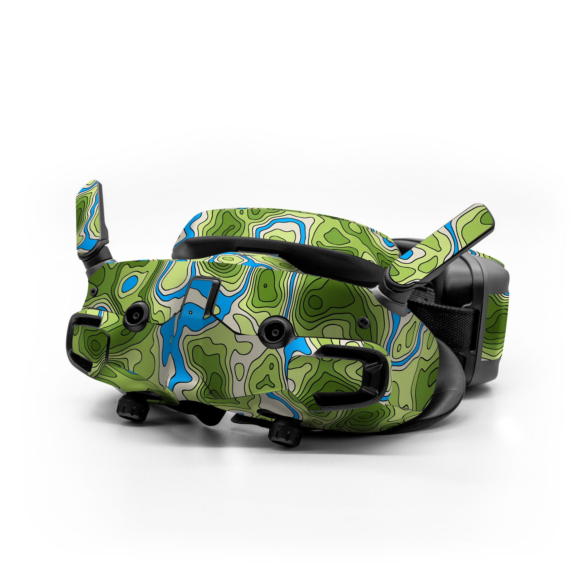 DJI Goggles 3 Skin design of Botany, Azure, Organism, Vegetation, Aqua, Terrestrial plant, Symmetry, Electric blue, Pattern, Art, with green, blue colors