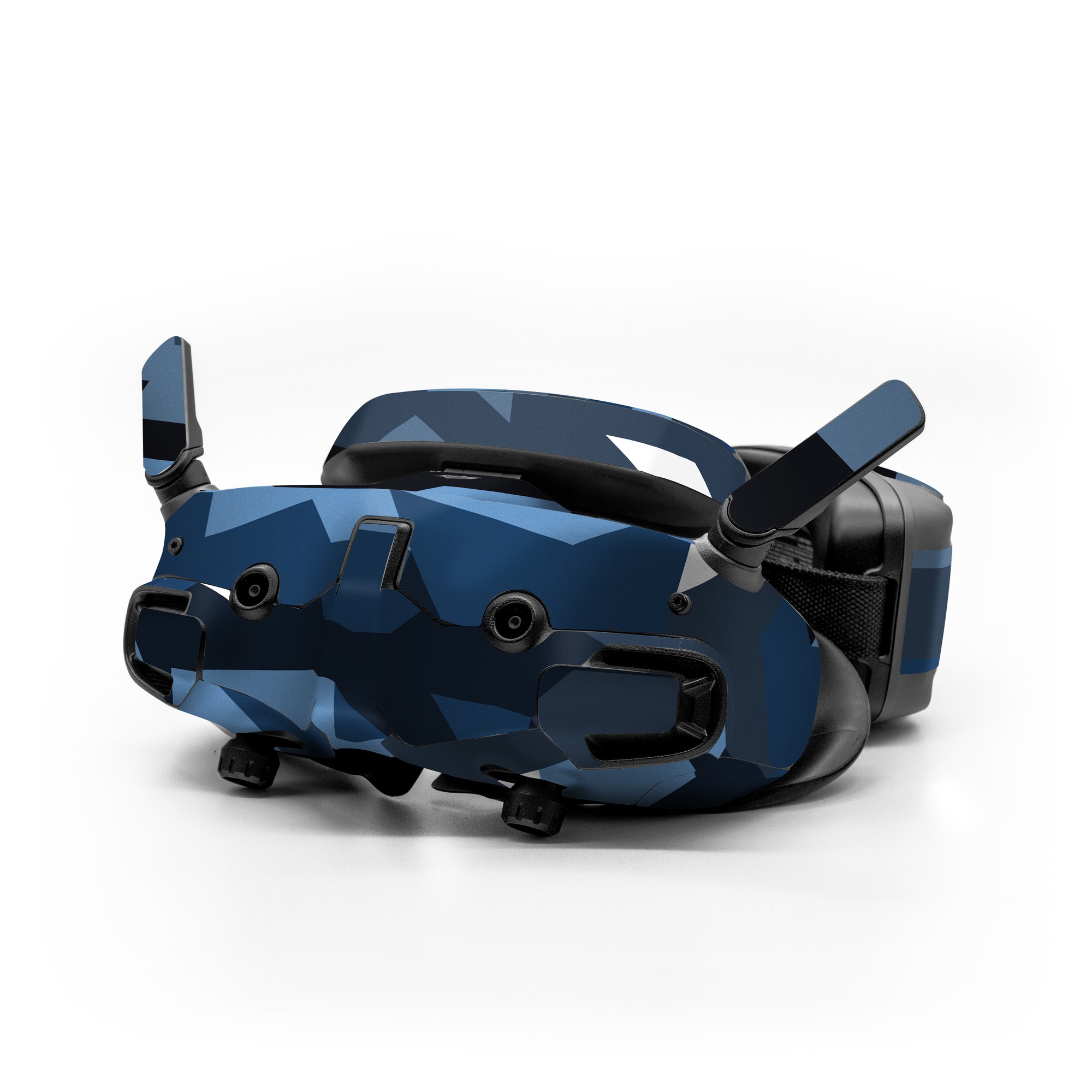 DJI Goggles 3 Skin design of Blue, Pattern, Design, Font, Line, Camouflage, Illustration, Triangle, with blue, black, white, gray colors