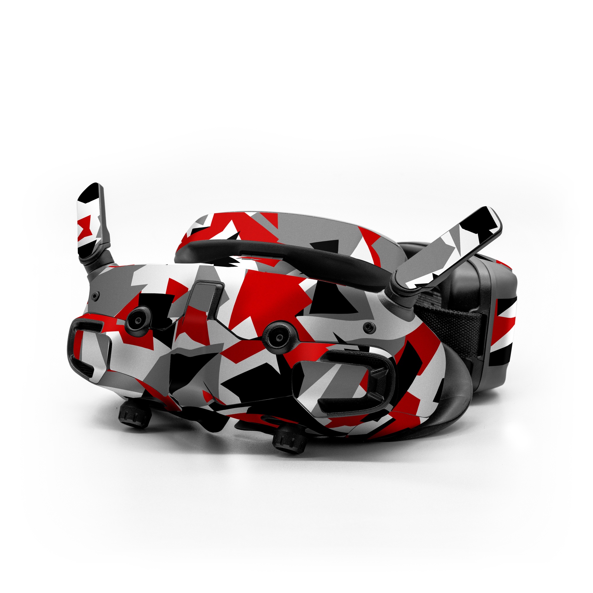 DJI Goggles 3 Skin design of Red, Pattern, Font, Design, Textile, Carmine, Illustration, Flag, Crowd, with red, white, black, gray colors