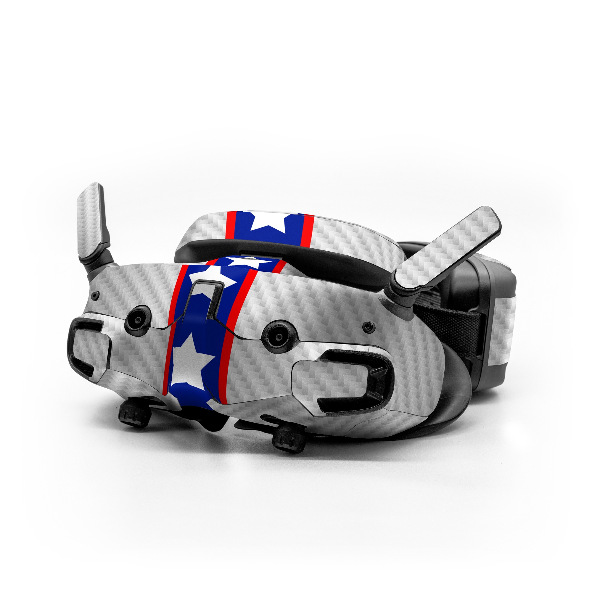 DJI Goggles 3 Skin design of Flag of the united states, Flag, Font, Parallel, Electric blue, Rectangle, Pattern, Flag Day (USA), Symbol, Carmine, with gray, white, blue, red colors