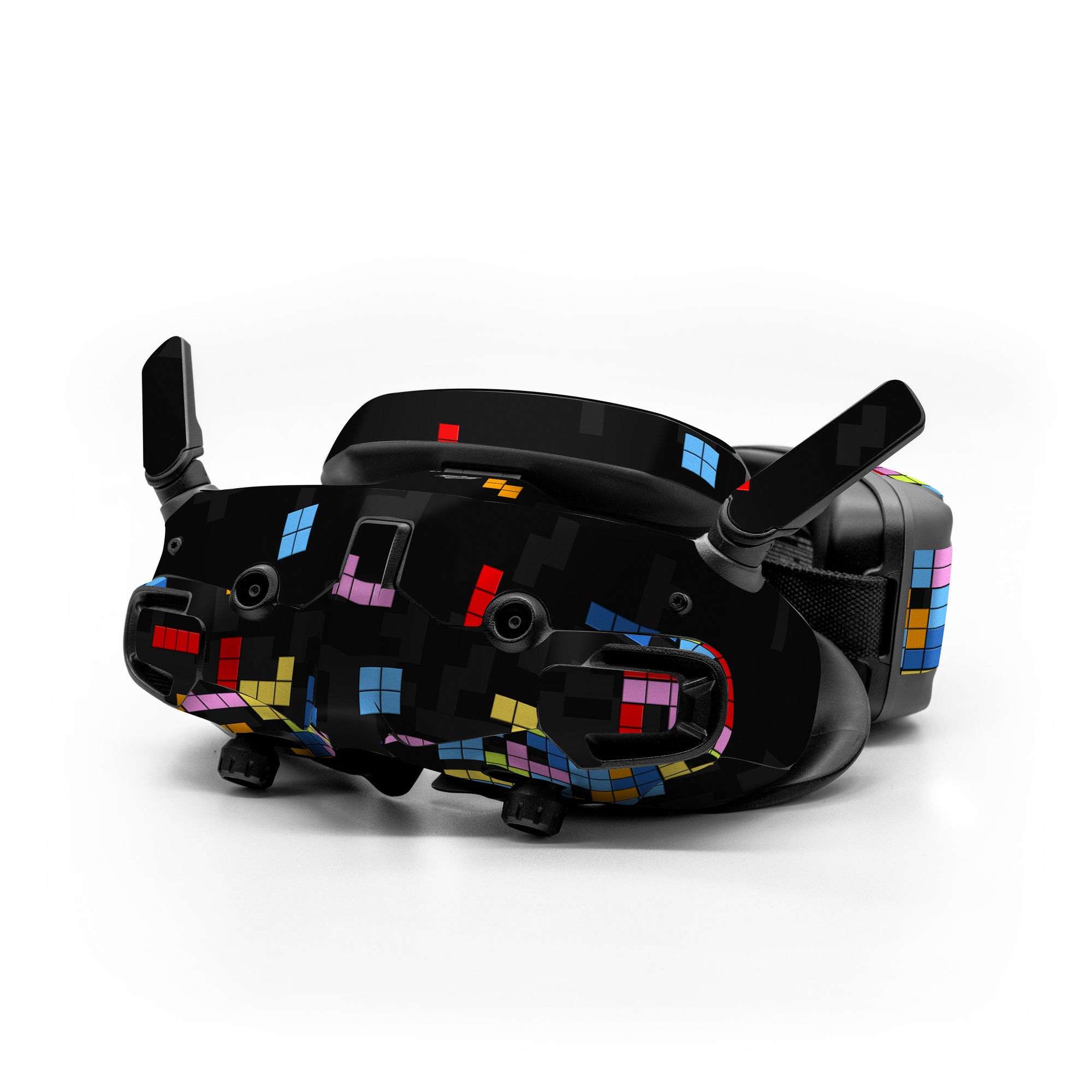 DJI Goggles 3 Skin design of Pattern, Symmetry, Font, Design, Graphic design, Line, Colorfulness, Magenta, Square, Graphics, with black, green, blue, orange, red colors