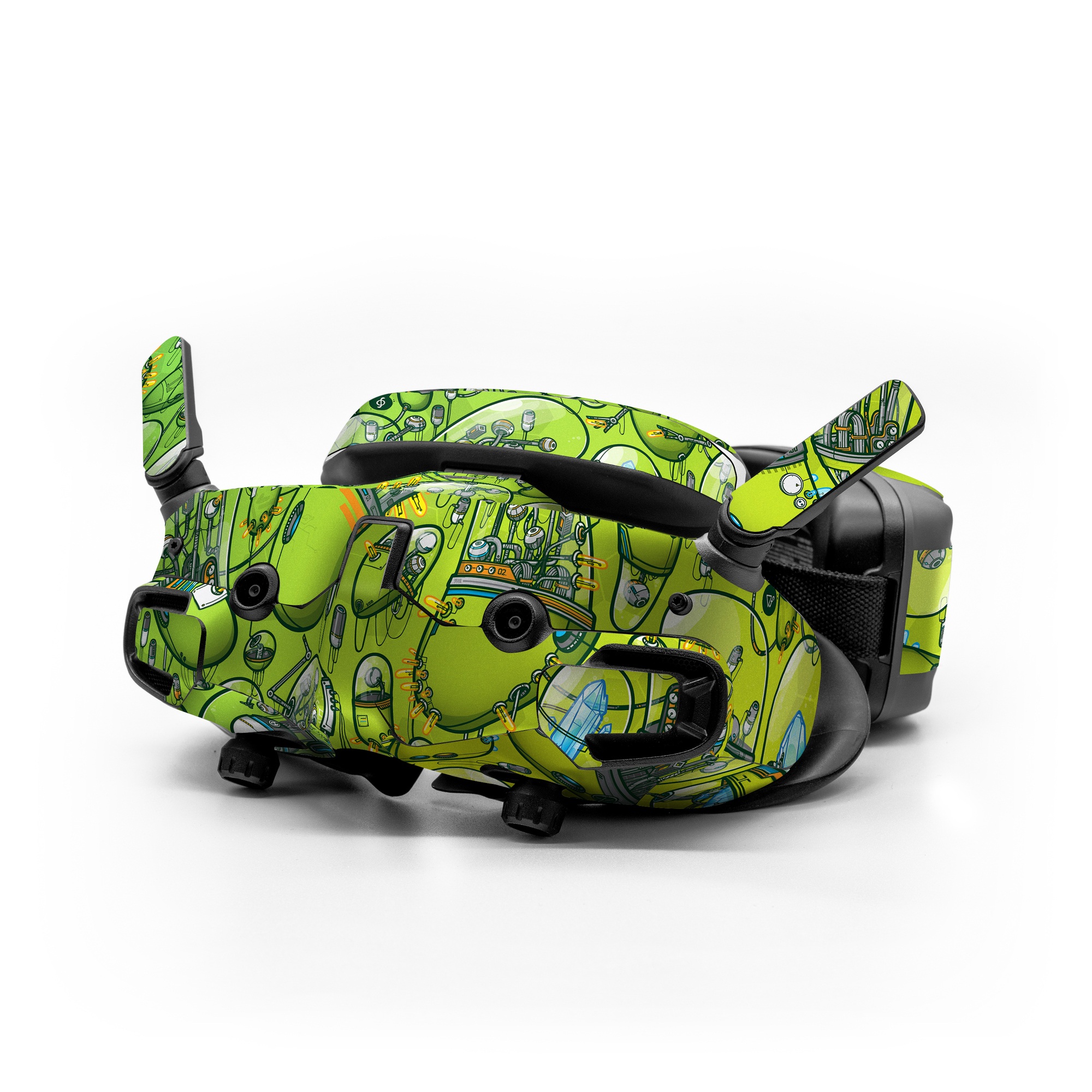 DJI Goggles 3 Skin design of Green, Pattern, Yellow, Design, Illustration, Plant, Art, Graphic design, Urban design, with green, blue, gray, yellow, orange colors