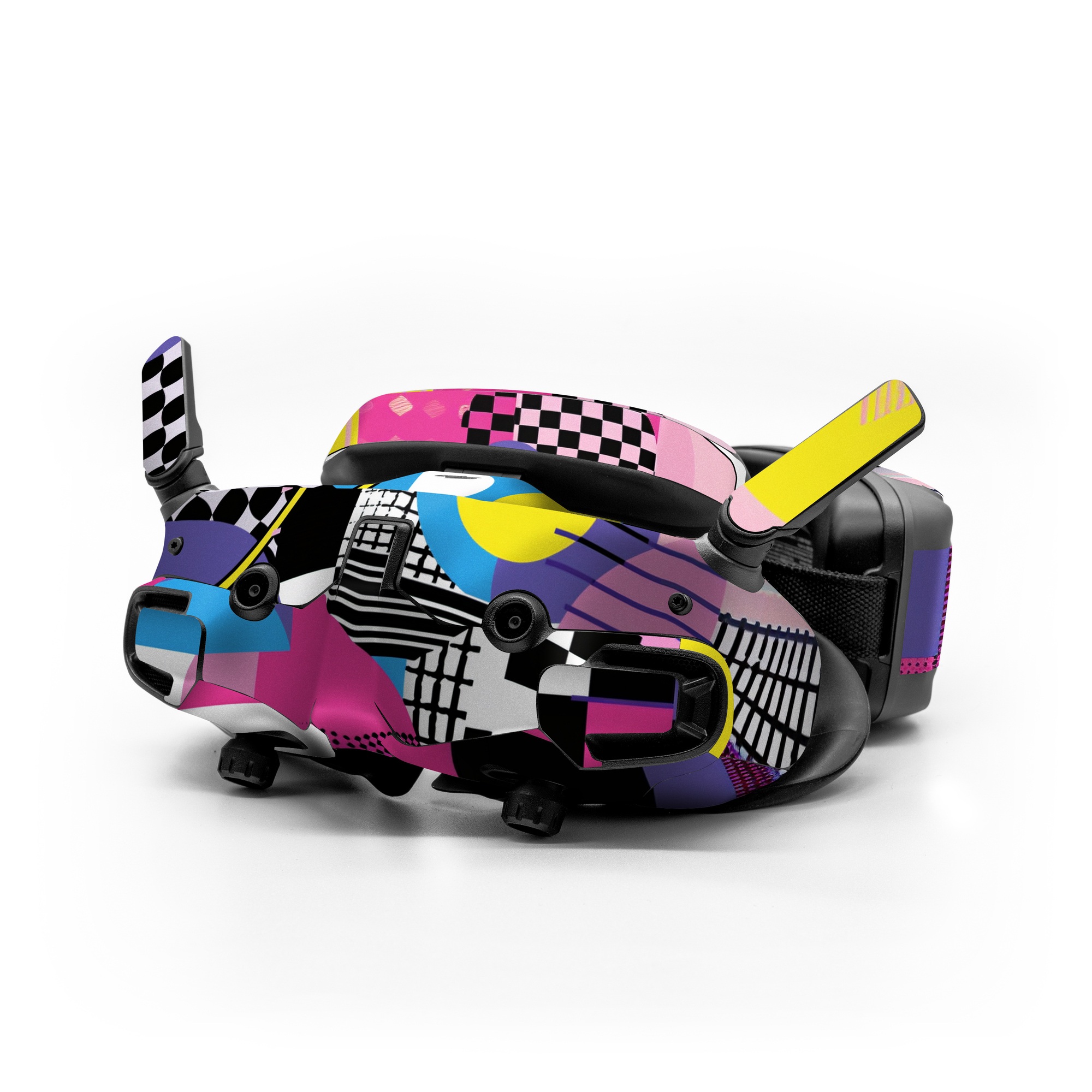 DJI Goggles 3 Skin design of Rectangle, Textile, Art, Font, Line, Material property, Magenta, Pattern, Circle, Tints and shades, with pink, yellow, white, black, purple, blue colors