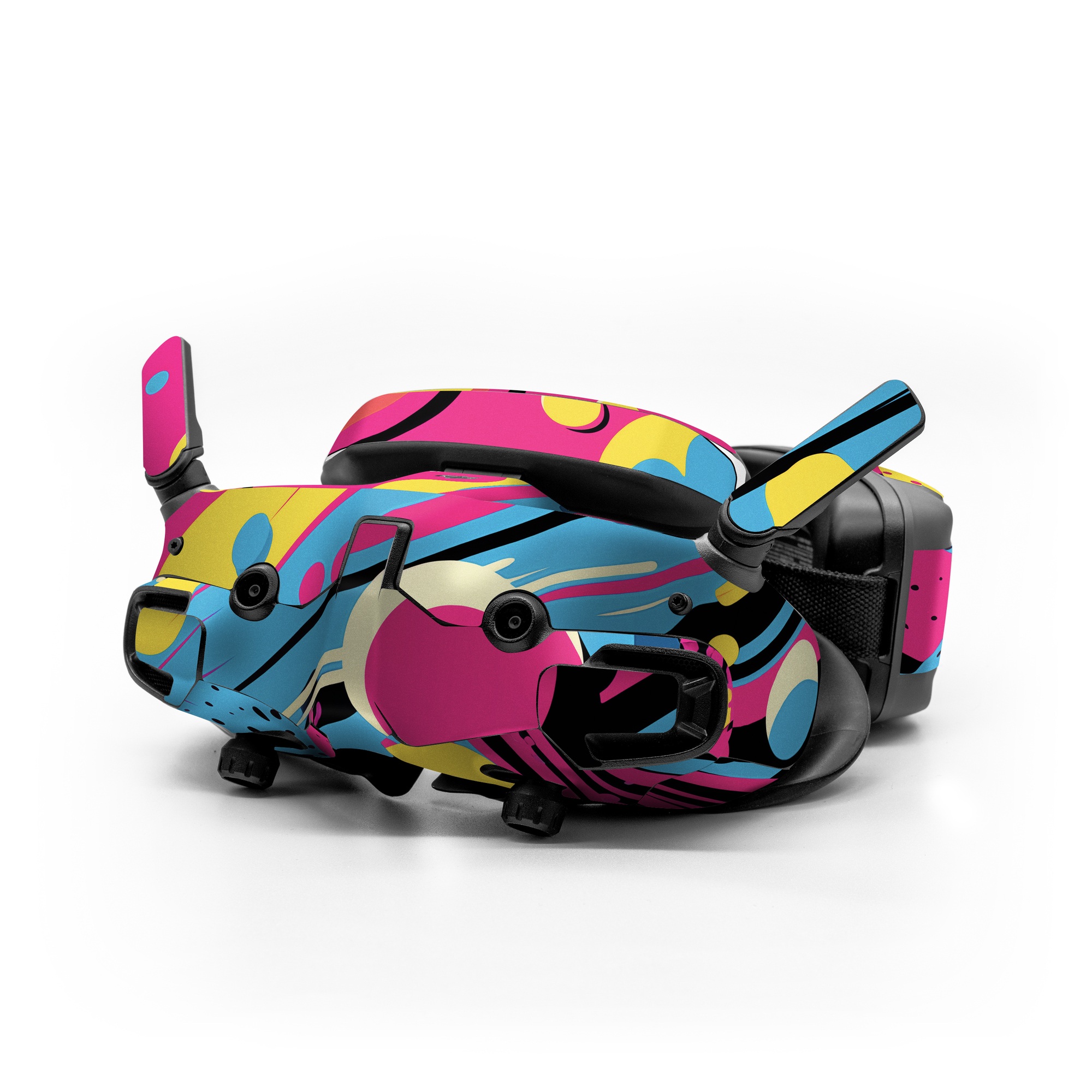 DJI Goggles 3 Skin design of Colorfulness, Paint, Art, Font, Line, Material property, Magenta, Pattern, Illustration, Circle, with pink, yellow, blue, black, white colors