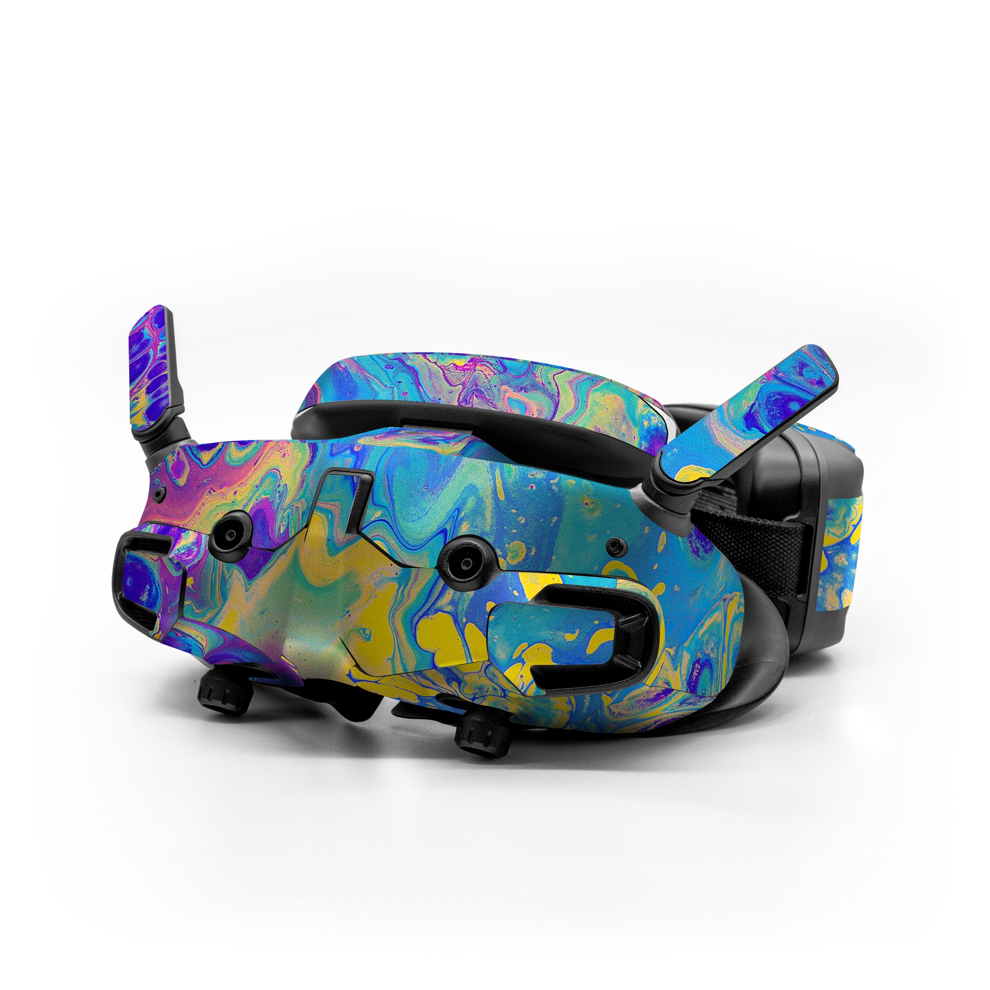 DJI Goggles 3 Skin design of Psychedelic art, Pattern, Purple, Visual arts, Design, Art, Fractal art, Electric blue, Graphic design, Graphics, with blue, yellow, purple, pink colors