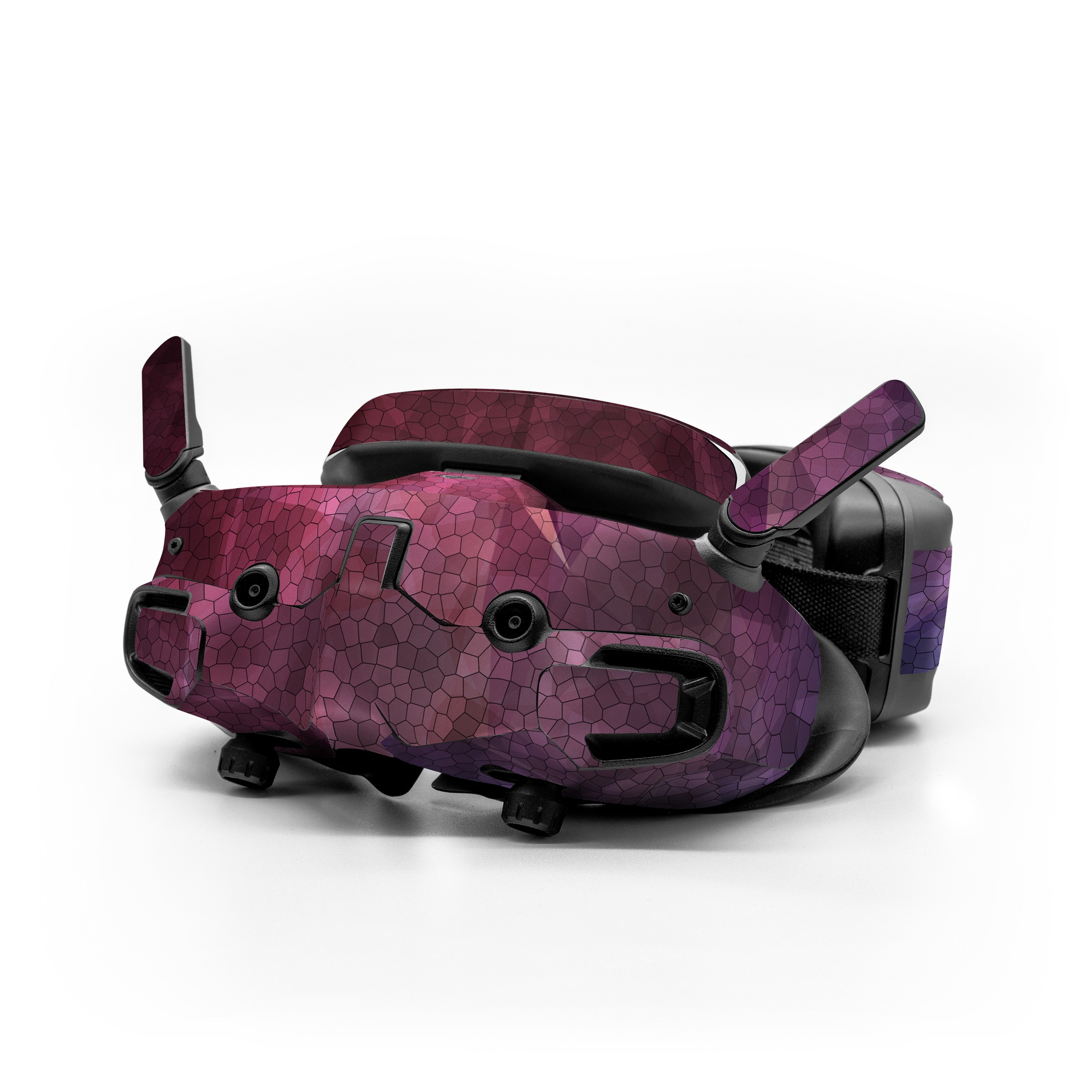 DJI Goggles 3 Skin design of Purple, Sky, Red, Violet, Pink, Pattern, Design, Triangle, Line, Magenta, with black, red, purple, pink, white colors