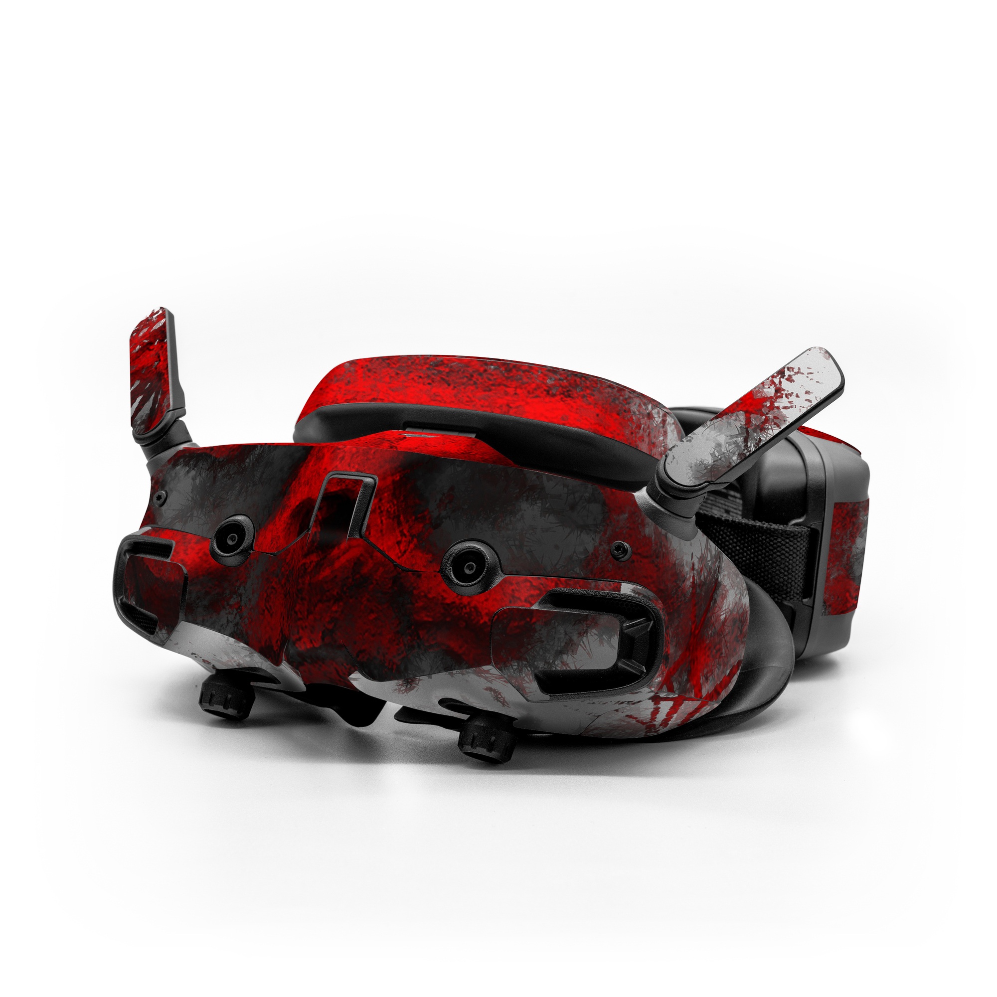 DJI Goggles 3 Skin design of Red, Graphic design, Skull, Illustration, Bone, Graphics, Art, Fictional character, with red, gray, black, white colors