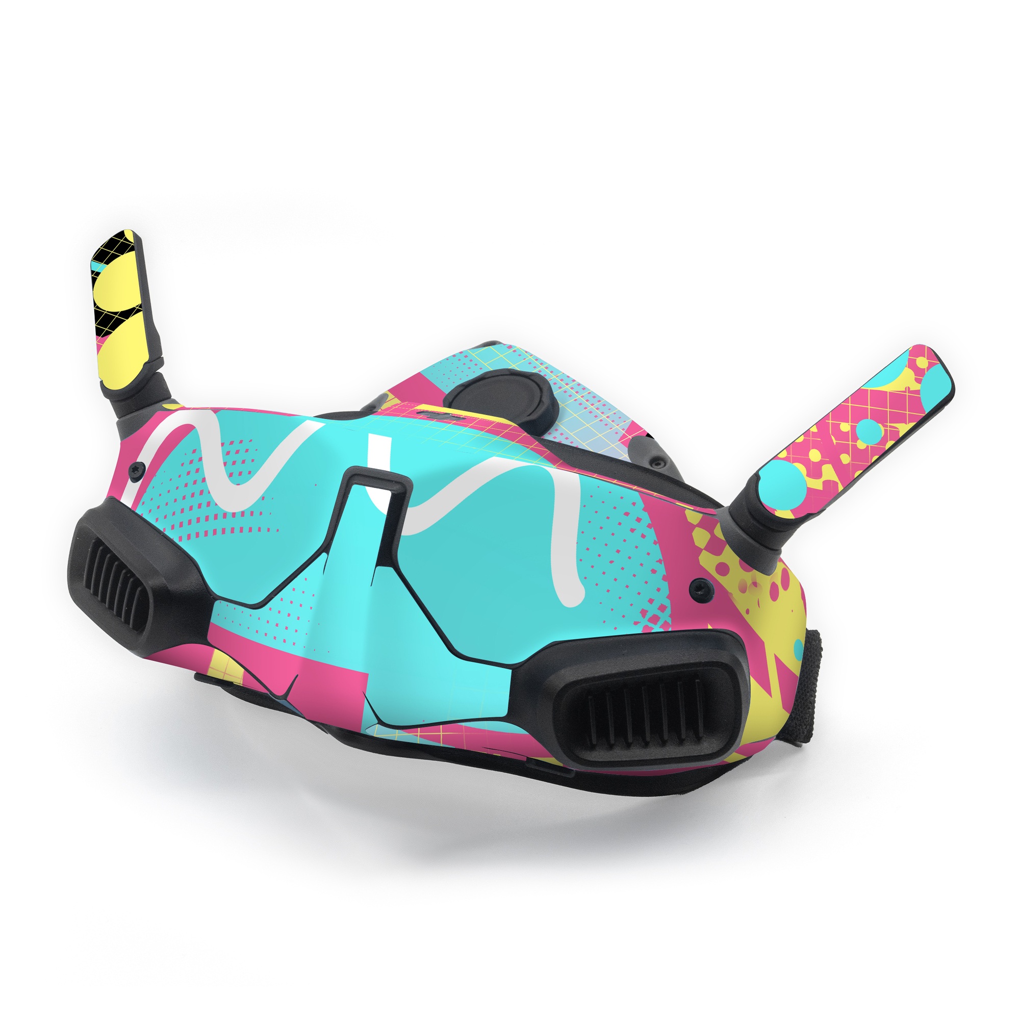 DJI Goggles Integra Skin design of Textile, Organism, Font, Art, Pink, Rectangle, Line, Aqua, Magenta, Circle, with pink, yellow, blue, black, white colors