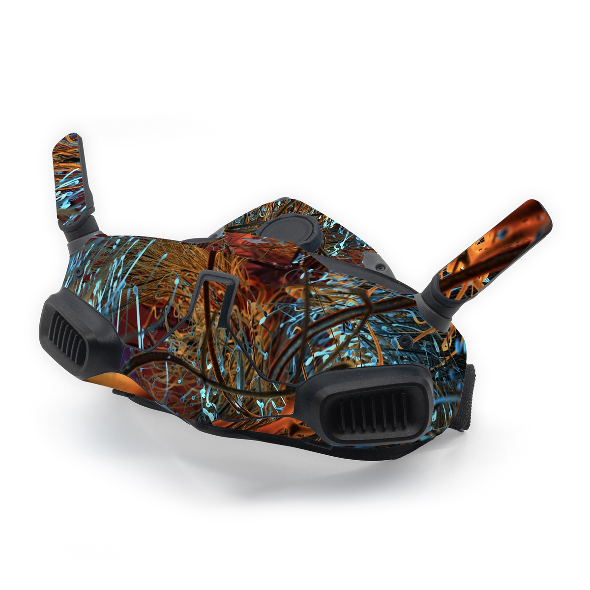 DJI Goggles Integra Skin design of Orange, Tree, Electric blue, Organism, Fractal art, Plant, Art, Graphics, Space, Psychedelic art, with orange, blue, red, yellow, purple colors