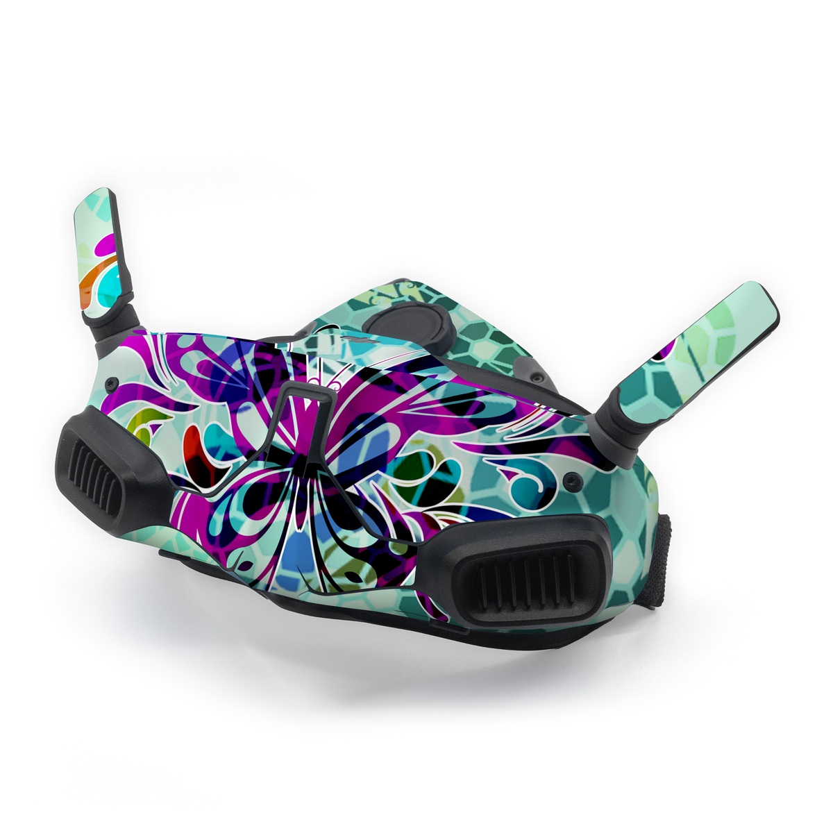 DJI Goggles Integra Skin design of Butterfly, Pattern, Insect, Moths and butterflies, Purple, Graphic design, Design, Pollinator, Visual arts, Magenta, with blue, green, purple colors