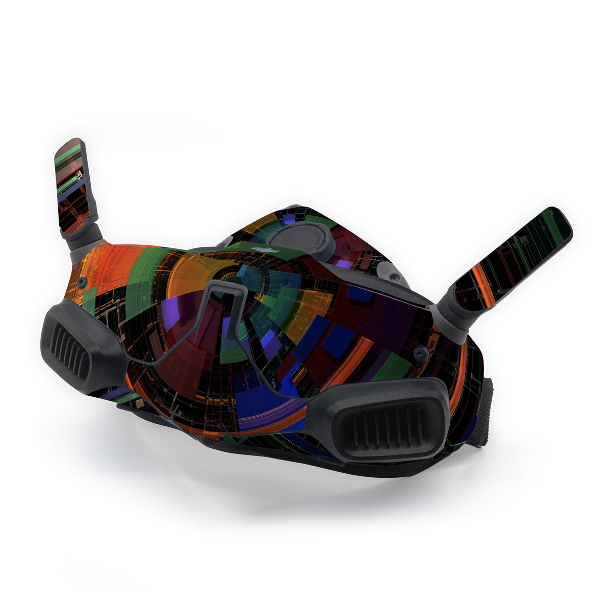 DJI Goggles Integra Skin design of Colorfulness, Pattern, Circle, Design, Architecture, Symmetry, Art, Spiral, Psychedelic art, with black, red, blue, green, orange, brown colors
