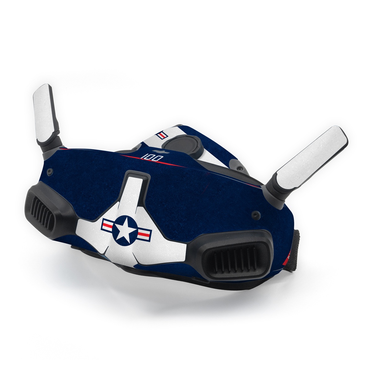 DJI Goggles Integra Skin design of Sleeve, Font, Motor vehicle, T-shirt, Emblem, Poster, Electric blue, Symmetry, Symbol, Pattern, with blue, red, white colors