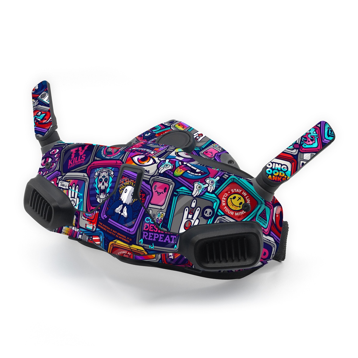 DJI Goggles Integra Skin design of Pattern, Font, Art, Visual arts, Collection, with red, blue, black, gray, purple, yellow, white, green colors