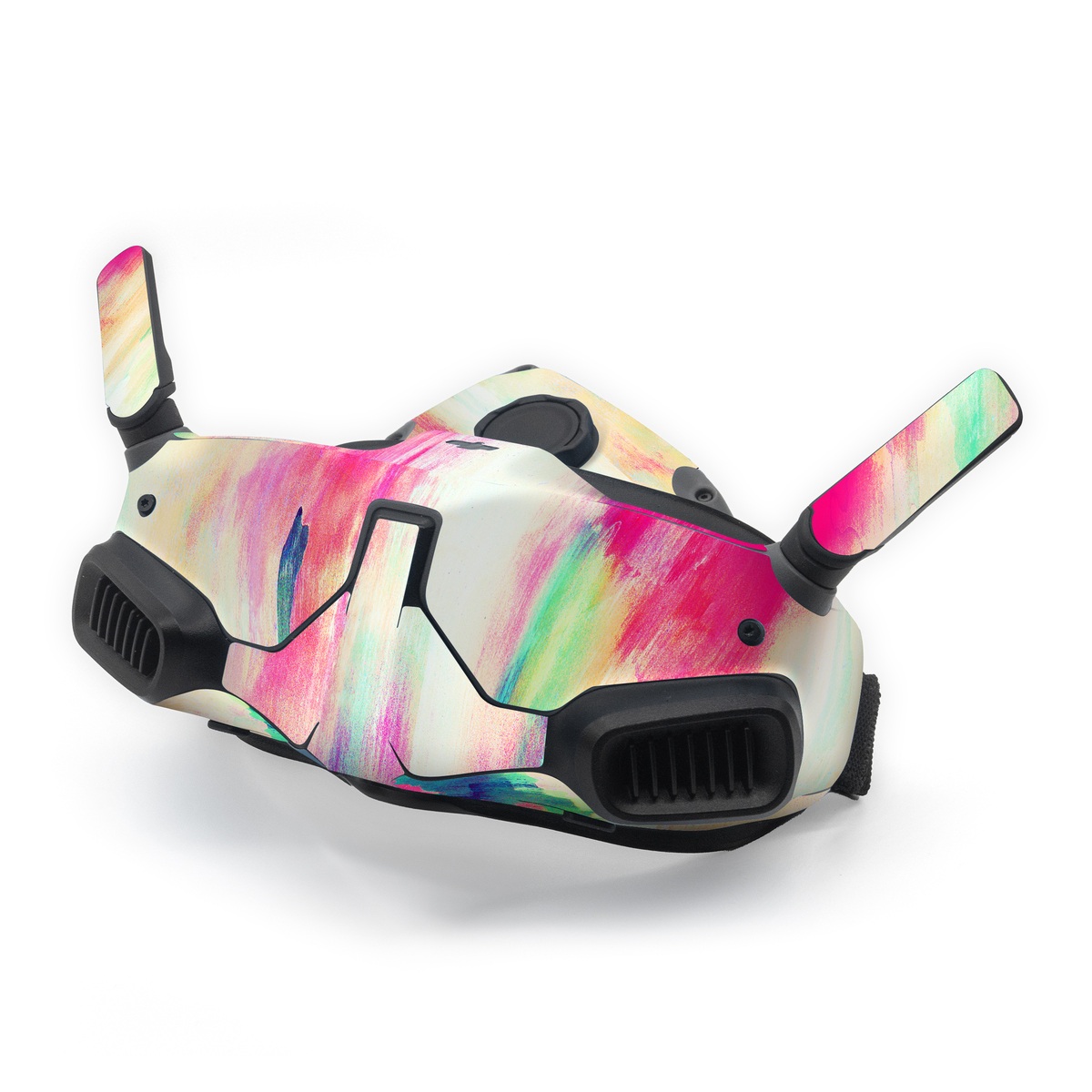 DJI Goggles Integra Skin design of Pink, Magenta, Art, Watercolor paint, Dye, Visual arts, Pattern, Modern art, Painting, Acrylic paint, with red, white, green colors