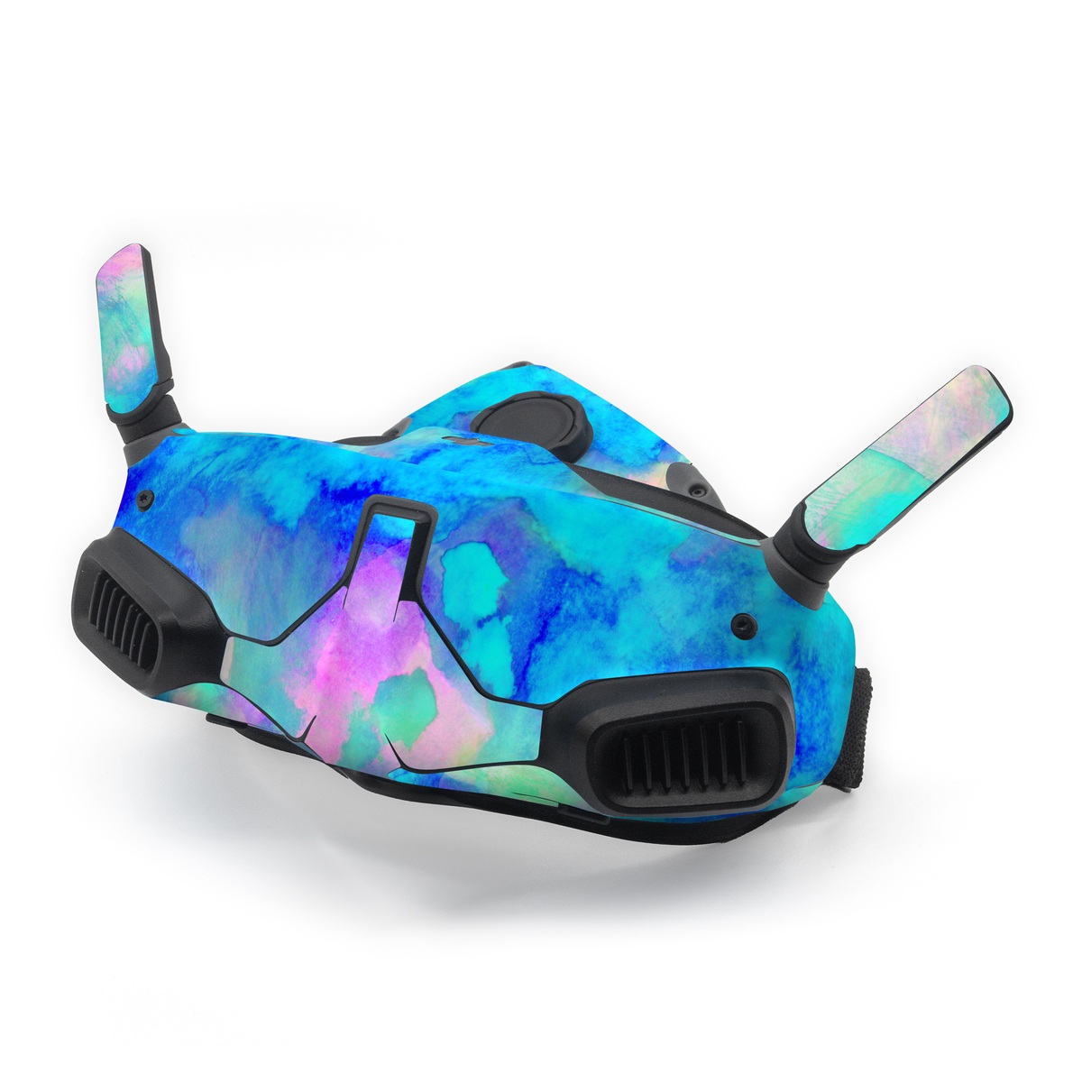 DJI Goggles Integra Skin design of Blue, Turquoise, Aqua, Pattern, Dye, Design, Sky, Electric blue, Art, Watercolor paint, with blue, purple colors