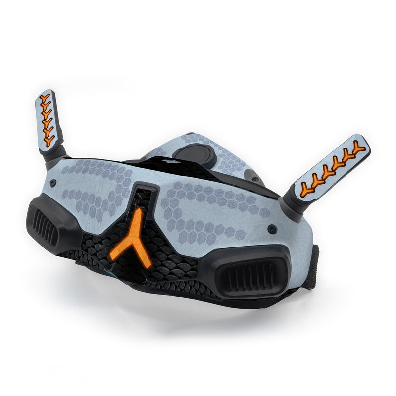 DJI Goggles Integra Skin design of Blue, Symbol, Graphics, with blue, black, yellow, orange, gray colors