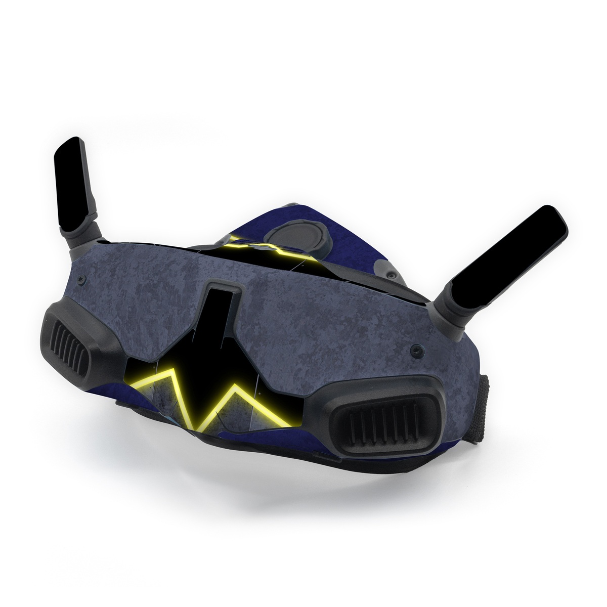 DJI Goggles Integra Skin design of Blue, Symbol, Symmetry, Graphics, Triangle, Graphic design, with black, purple, gray, yellow colors
