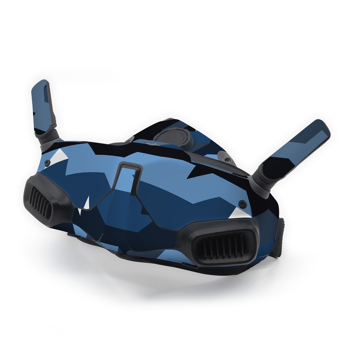 DJI Goggles Integra Skin design of Blue, Pattern, Design, Font, Line, Camouflage, Illustration, Triangle, with blue, black, white, gray colors