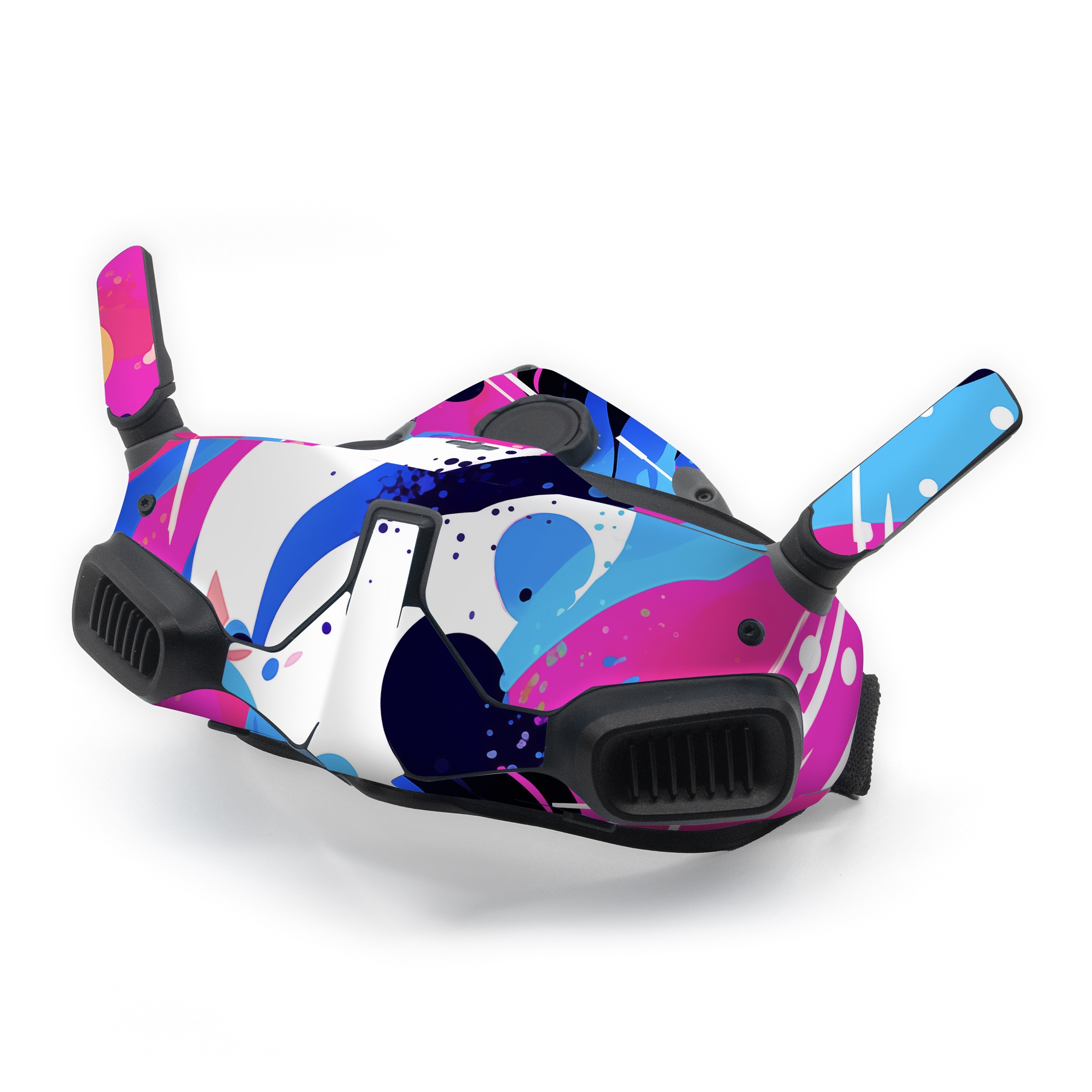 DJI Goggles Integra Skin design of Organism, Art, Line, Font, Magenta, Art paint, Paint, Pattern, Electric blue, Tints and shades, with pink, blue, white, black, orange colors