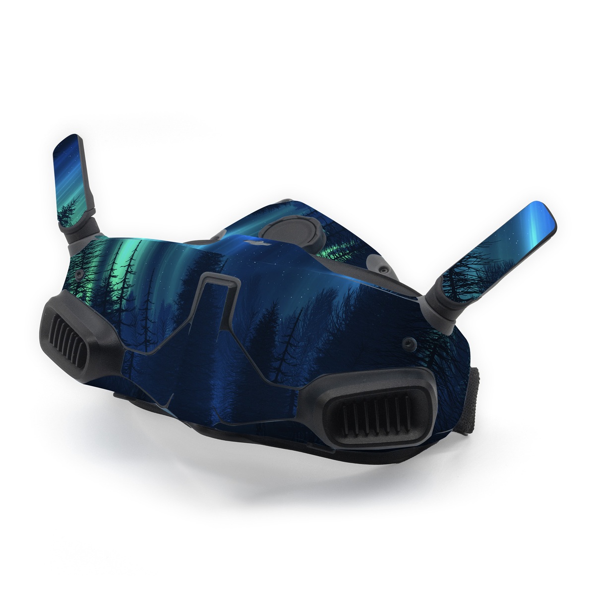 DJI Goggles Integra Skin design of Blue, Light, Natural environment, Tree, Sky, Forest, Darkness, Aurora, Night, Electric blue, with black, blue colors