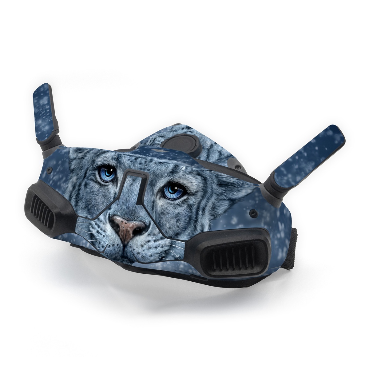 DJI Goggles Integra Skin design of Snow, Carnivore, Felidae, Whiskers, Terrestrial animal, Snout, Big cats, Painting, Fur, Illustration, with white, black, blue, gray colors