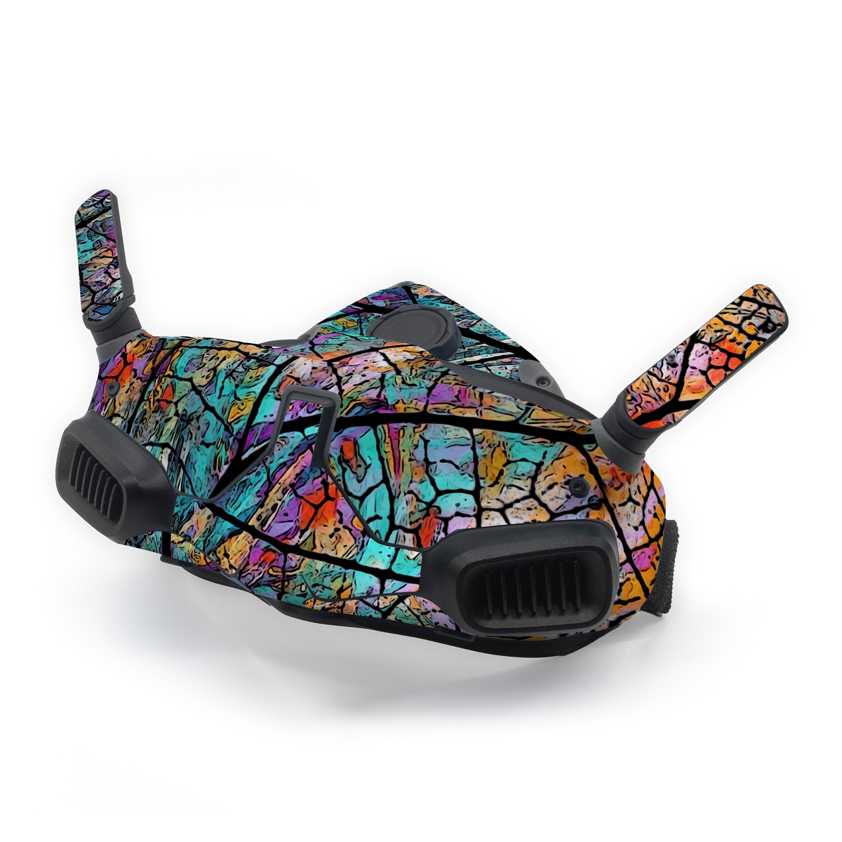 DJI Goggles Integra Skin design of Pattern, Colorfulness, Line, Branch, Tree, Leaf, Design, Visual arts, Glass, Plant, with black, gray, red, blue, green colors