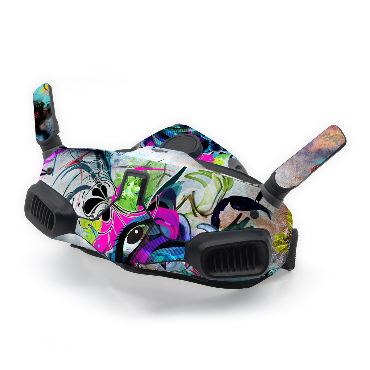 DJI Goggles Integra Skin design of Graphic design, Psychedelic art, Art, Illustration, Purple, Visual arts, Graffiti, Street art, Design, Painting, with gray, black, blue, green, purple colors