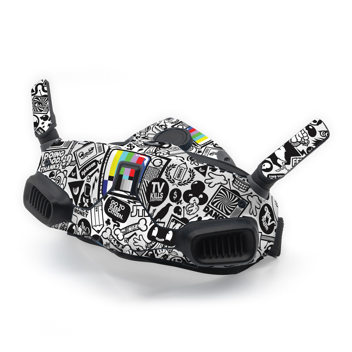 DJI Goggles Integra Skin design of Pattern, Drawing, Doodle, Design, Visual arts, Font, Black-and-white, Monochrome, Illustration, Art, with gray, black, white colors