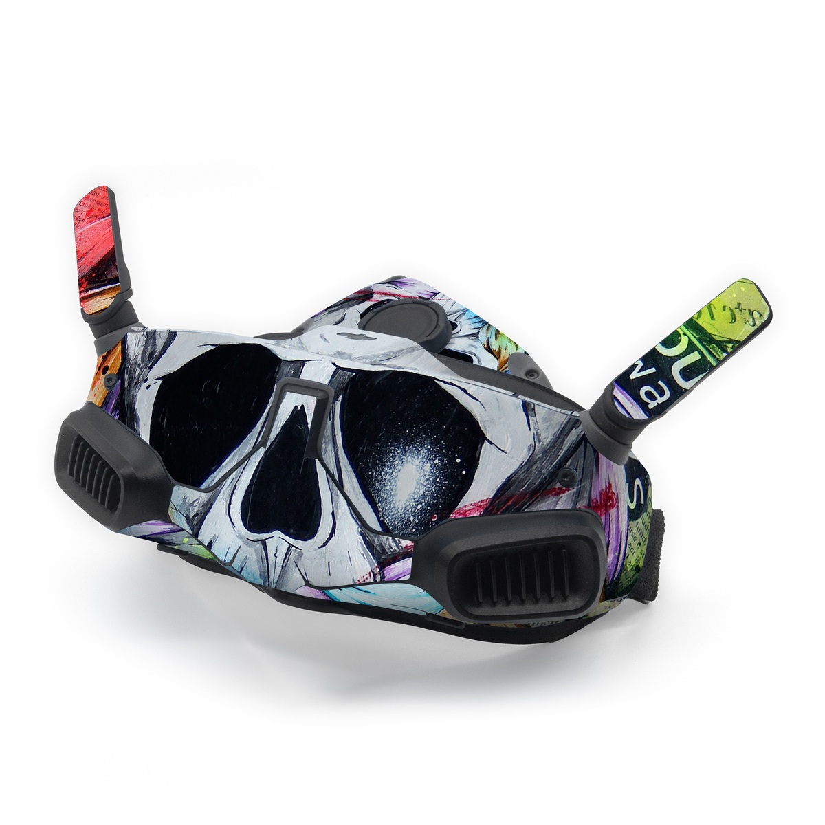 DJI Goggles Integra Skin design of Street art, Text, Graphic design, Font, Illustration, Art, Graffiti, Skull, Poster, Advertising, with gray, black, red, green, blue colors