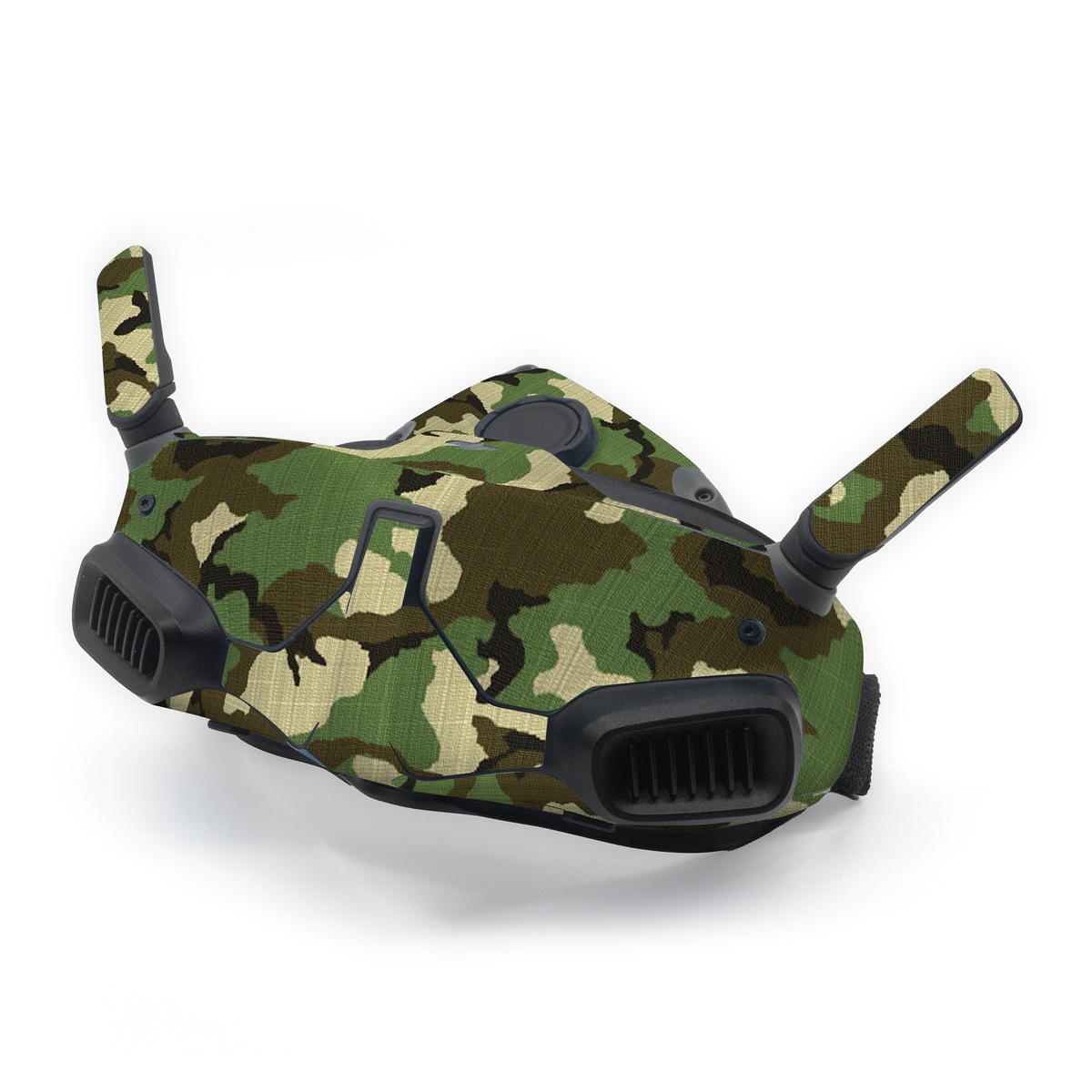 DJI Goggles Integra Skin design of Military camouflage, Camouflage, Clothing, Pattern, Green, Uniform, Military uniform, Design, Sportswear, Plane, with black, gray, green colors