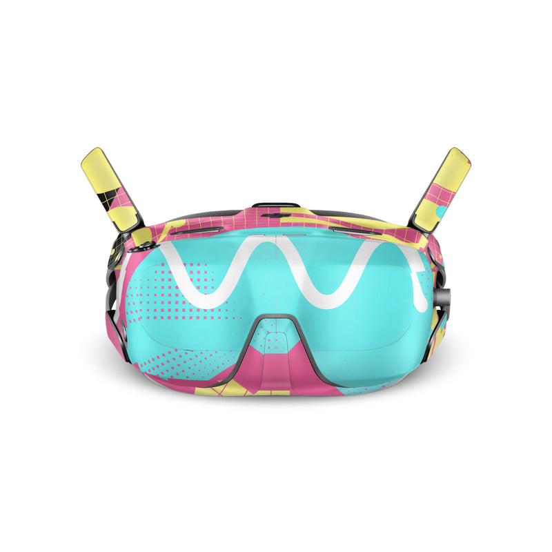 DJI Goggles N3 Skin design of Textile, Organism, Font, Art, Pink, Rectangle, Line, Aqua, Magenta, Circle, with pink, yellow, blue, black, white colors