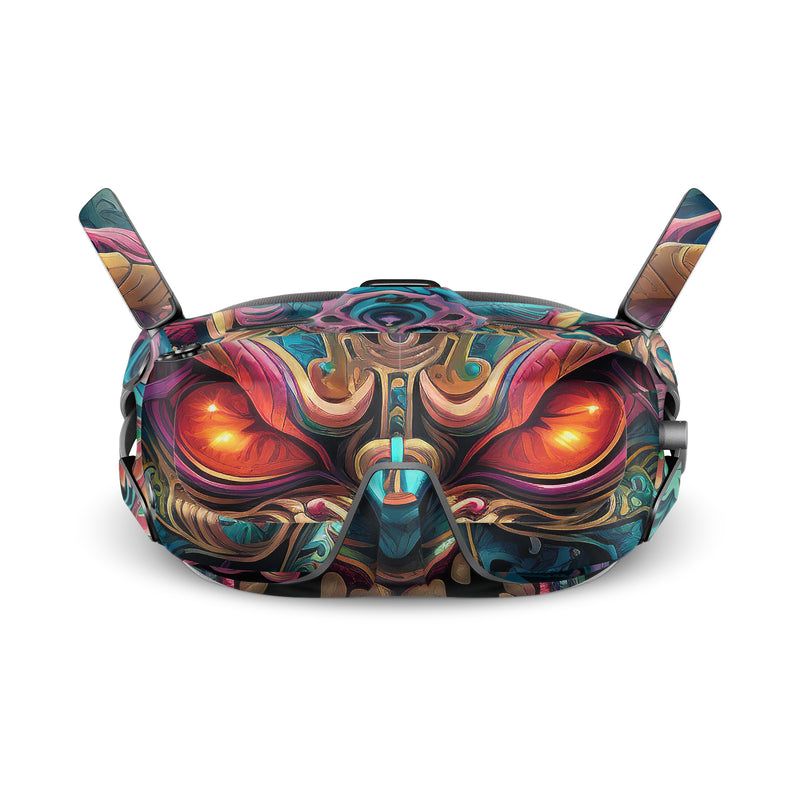 DJI Goggles N3 Skin design of Head, Eye, Human body, Art, Painting, Symmetry, Pattern, Paint, Magenta, Visual arts, with green, blue, yellow, orange, red, white, purple, black, gray colors