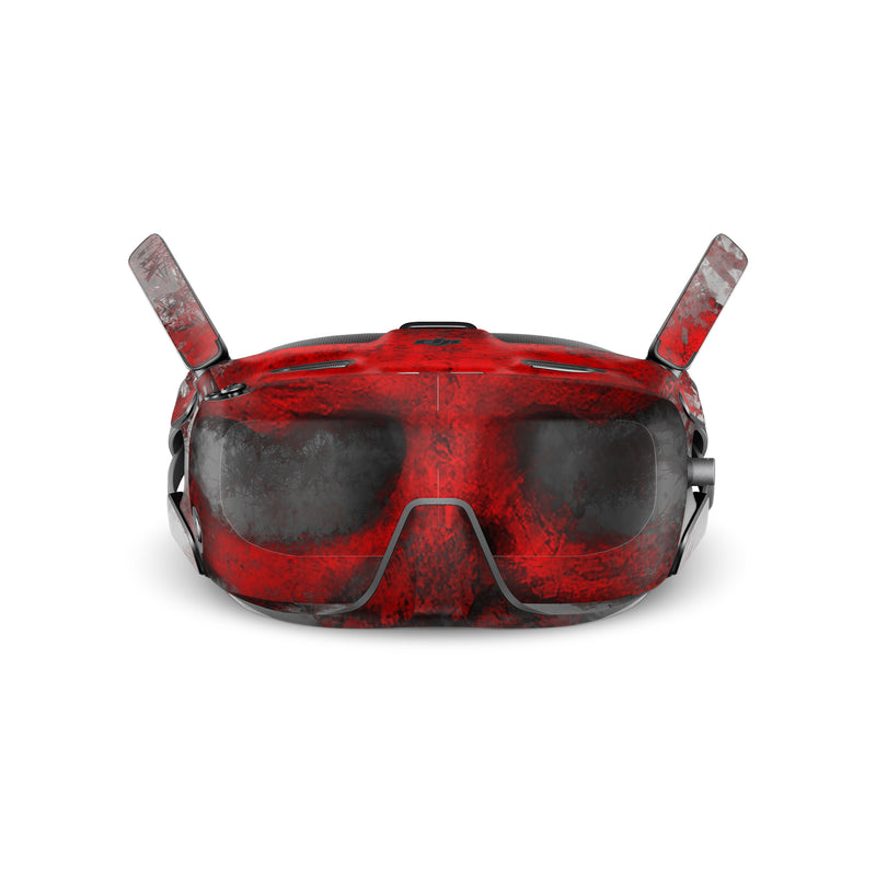 DJI Goggles N3 Skin design of Red, Graphic design, Skull, Illustration, Bone, Graphics, Art, Fictional character, with red, gray, black, white colors