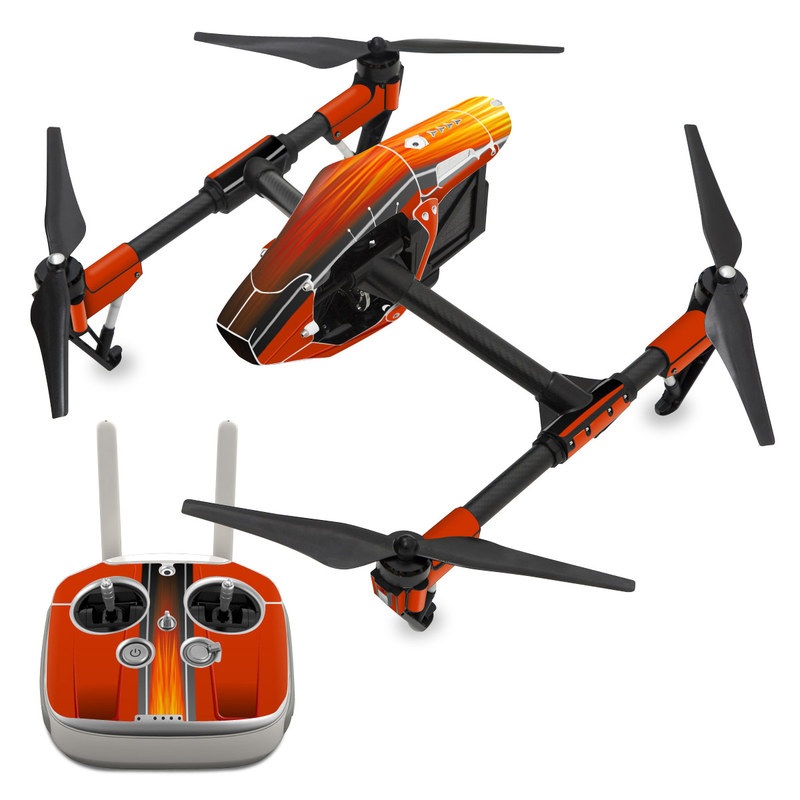 DJI Inspire 1 Skin design of Orange, Red, Line, Material property, Rectangle, Automotive lighting with red, black, orange, gray colors