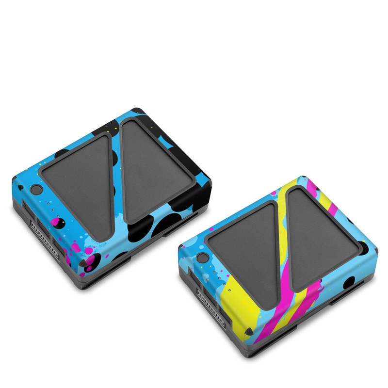 DJI Inspire 2 Battery Skin design of Blue, Colorfulness, Graphic design, Pattern, Water, Line, Design, Graphics, Illustration, Visual arts, with blue, black, yellow, pink colors